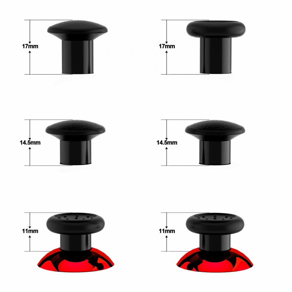 eXtremeRate Interchangeable Ergonomic Thumbsticks for Xbox Series X/S, Xbox One, Xbox One Elite - 3 Height Adjustable Domed & Concave Joysticks with Chrome Glossy Red Finish (XOJ2109) - Perfect for Gaming, FPS, Racing & Long Play Sessions