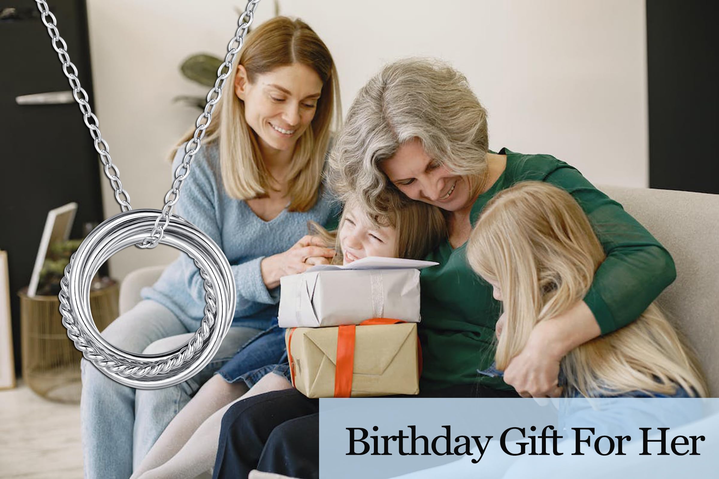 USEEDOVIA 30th 40th 50th 60th 70th Birthday Necklace for Women - 925 Sterling Silver Circle Pendant Jewelry (3/4/5/6/7 Decades) - Perfect Gift for Mom, Friend, Daughter, Sister & Wife - Ideal for Birthday Celebrations, Anniversaries & Special Occasions