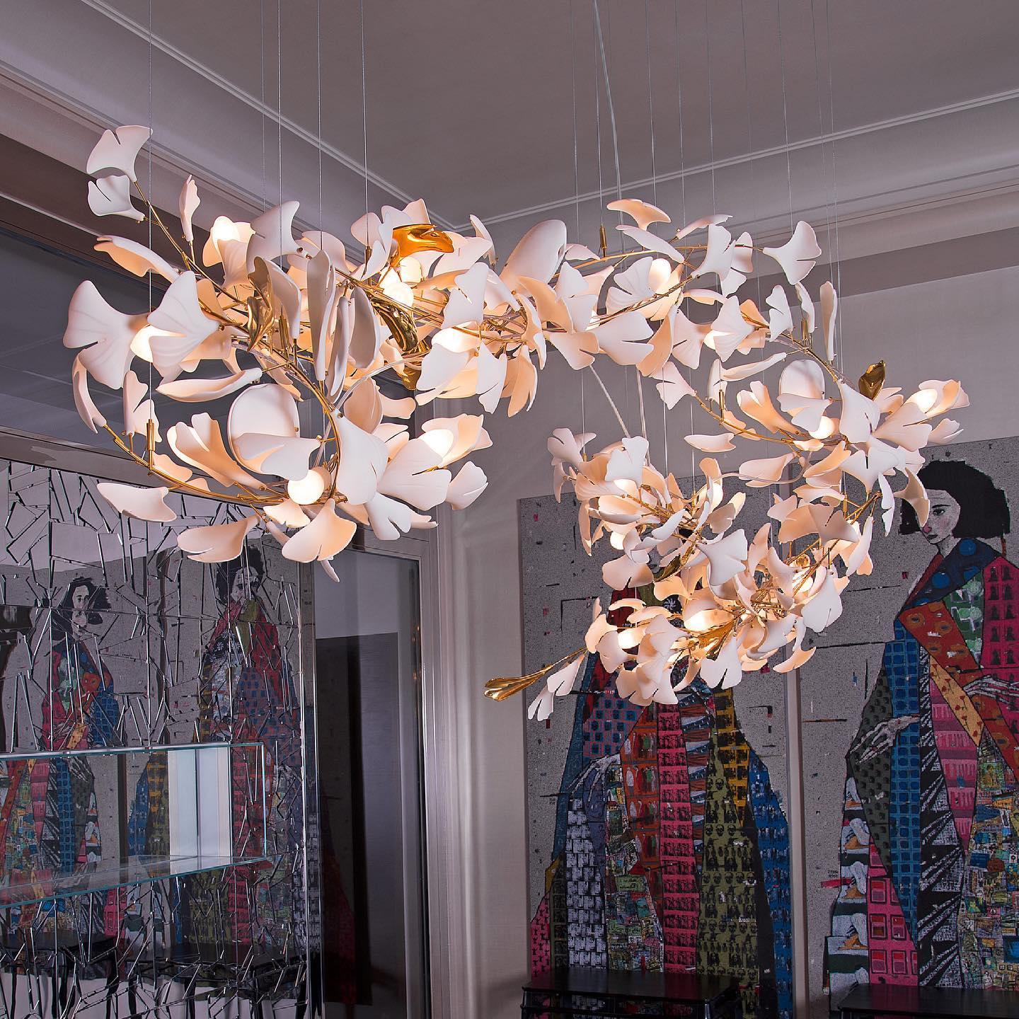 Elegant Ginkgo Leaf Chandelier - Modern Gold Ceiling Light Fixture for Dining Room, Living Room & Bedroom Decor