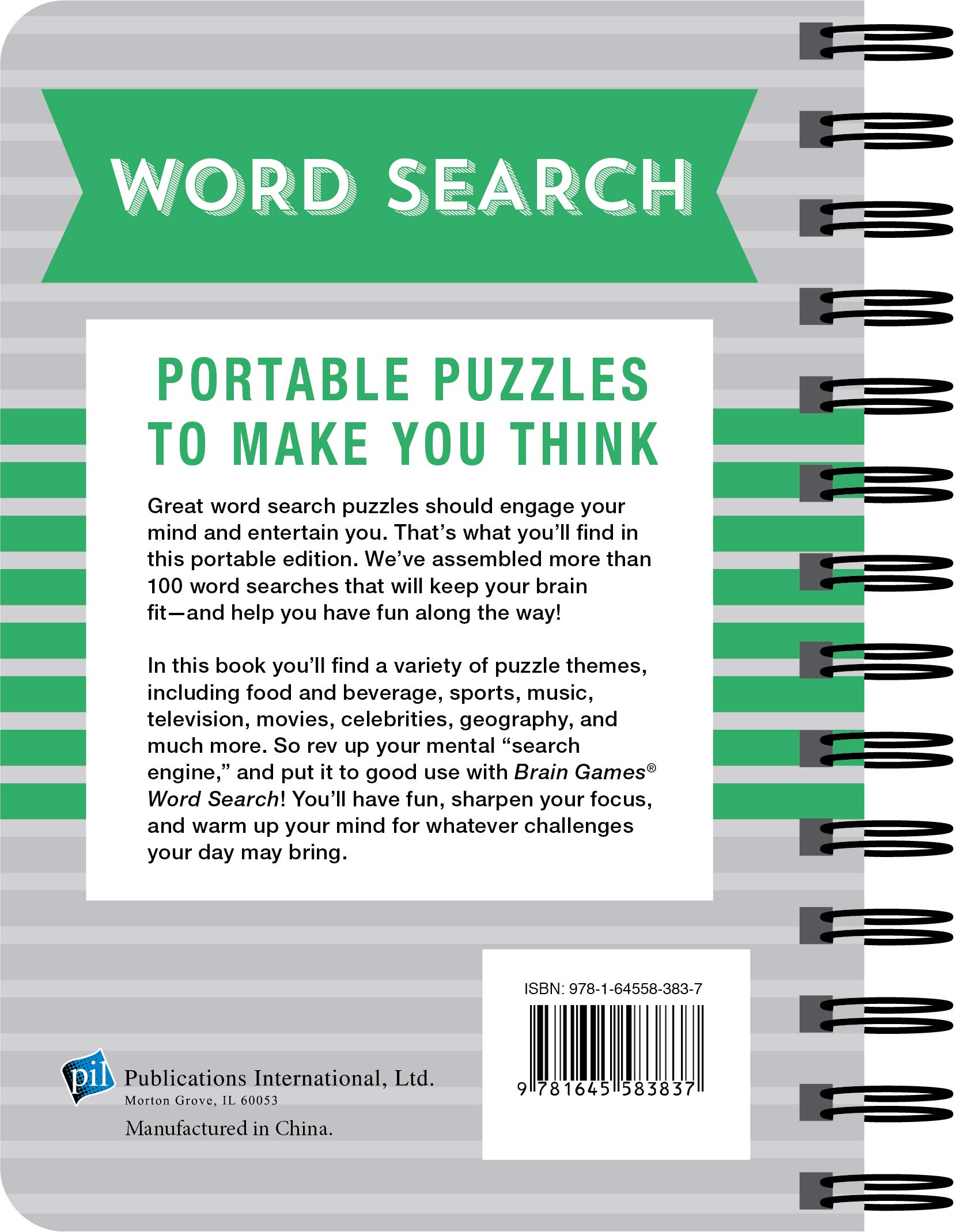 Brain Games - Travel Word Search Puzzle Book (Green) - Perfect for Road Trips, Airplane Travel & Relaxation