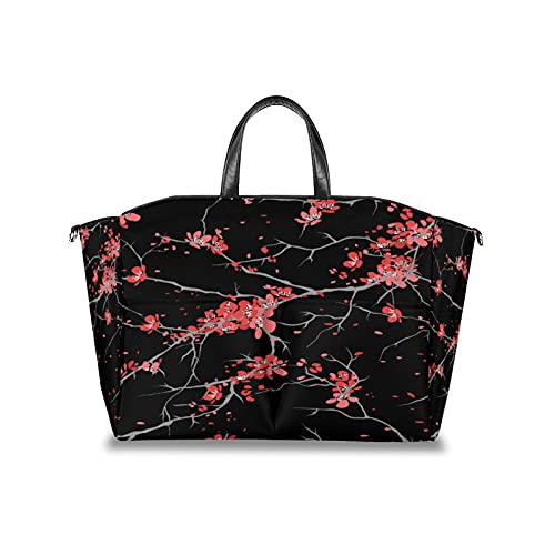 Japanese Cherry Blossom Diaper Bag - Large Capacity Tote with Stroller Straps for Travel & Parenting