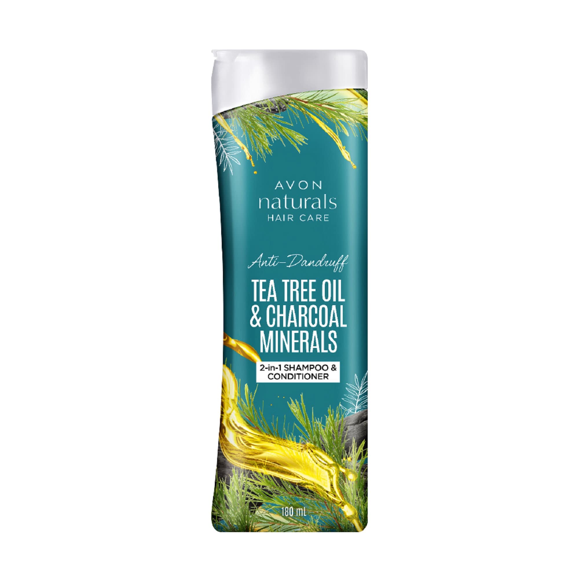 Avon Naturals Tea Tree Oil & Charcoal Minerals 2-in-1 Shampoo and Conditioner - 180ml for Oily Scalp & Dandruff Control - Deep Cleansing & Purifying Hair Care for Men & Women