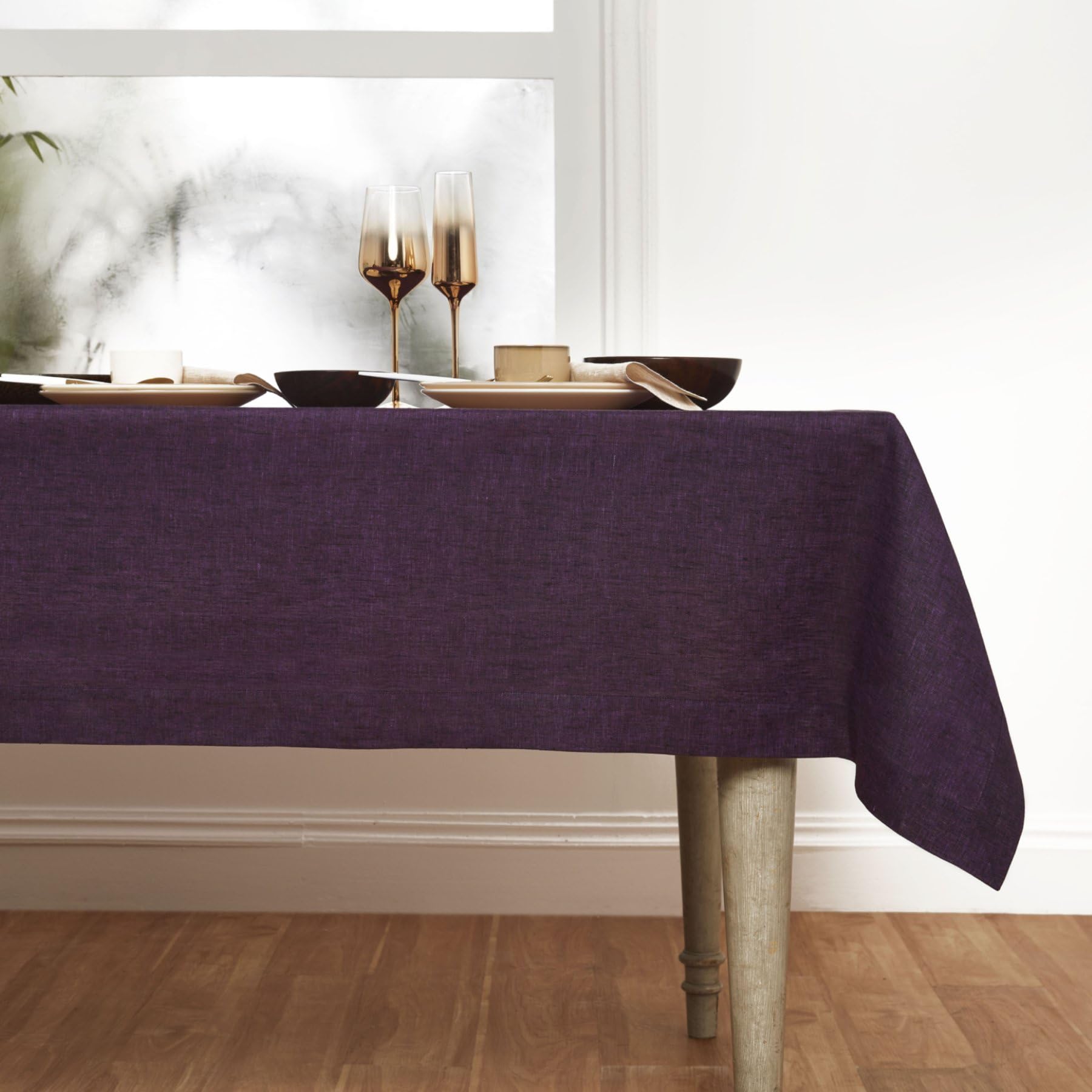 Solino Home 100% Pure Linen Tablecloth 60x90 Inches - Rectangle Table Cover for Easter, Wedding & Parties (Athena) | Machine Washable | Elegant Dining & Holiday Decor