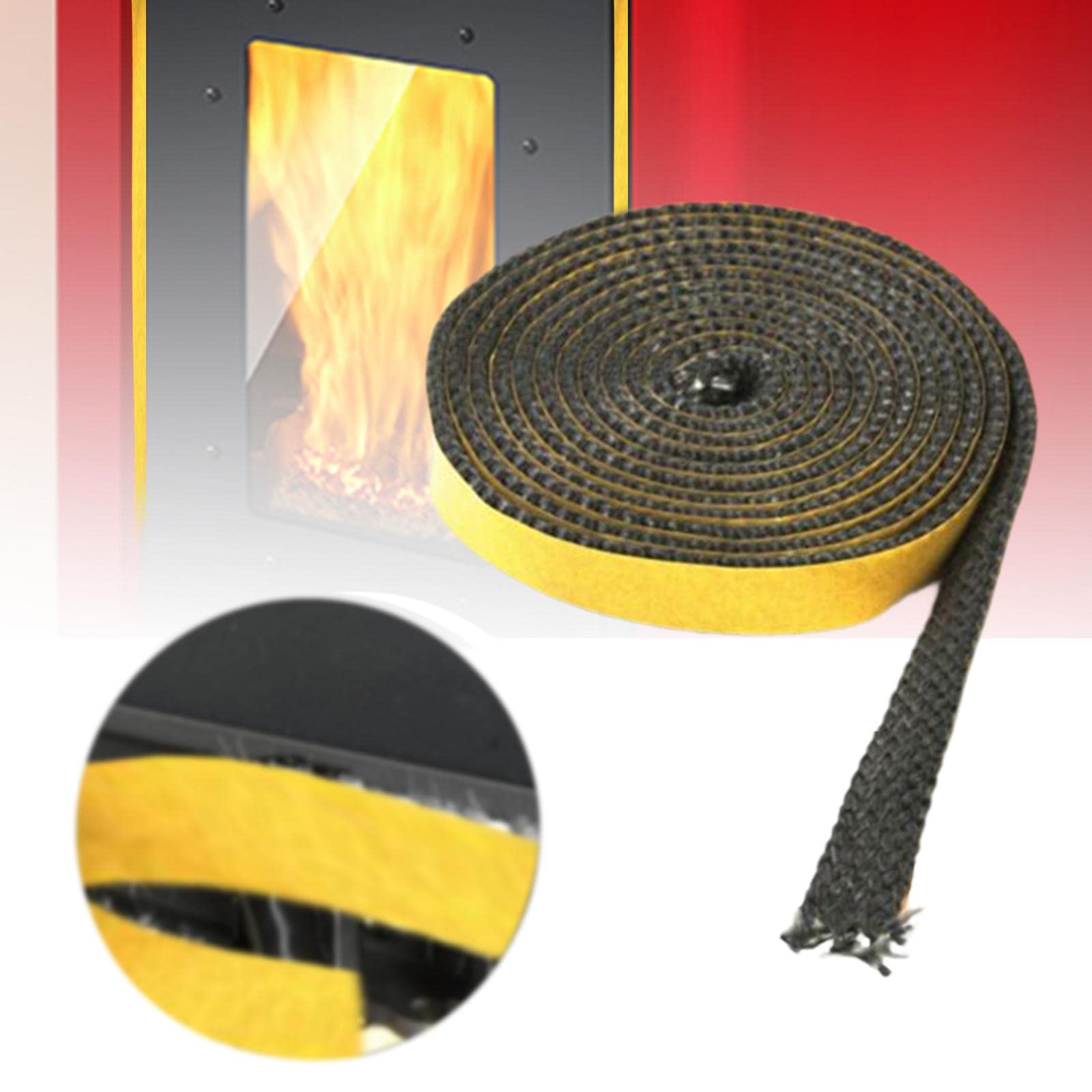 WeiLaiKeQi Self-Adhesive Stove Window Glass Gasket Tape - 3mm x 20mm x 200cm Flat Stove Door Seal for Fireplace & Wood Stove - Heat Resistant & Durable - Perfect for Repairing Cracked or Loose Stove Glass Seals (Ideal for Wood Stoves, Fireplaces, and Pellet Stoves)