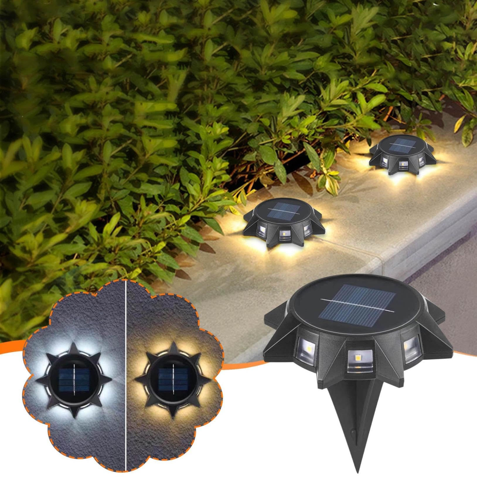 2024 New Waterproof Solar Ground Lights - 8 LED Solar Garden Lights for Yard, Patio, Walkway | Outdoor Buried Pathway & Wall Lighting | Weatherproof Landscape Lighting for Driveway, Lawn, Deck, Pool Area