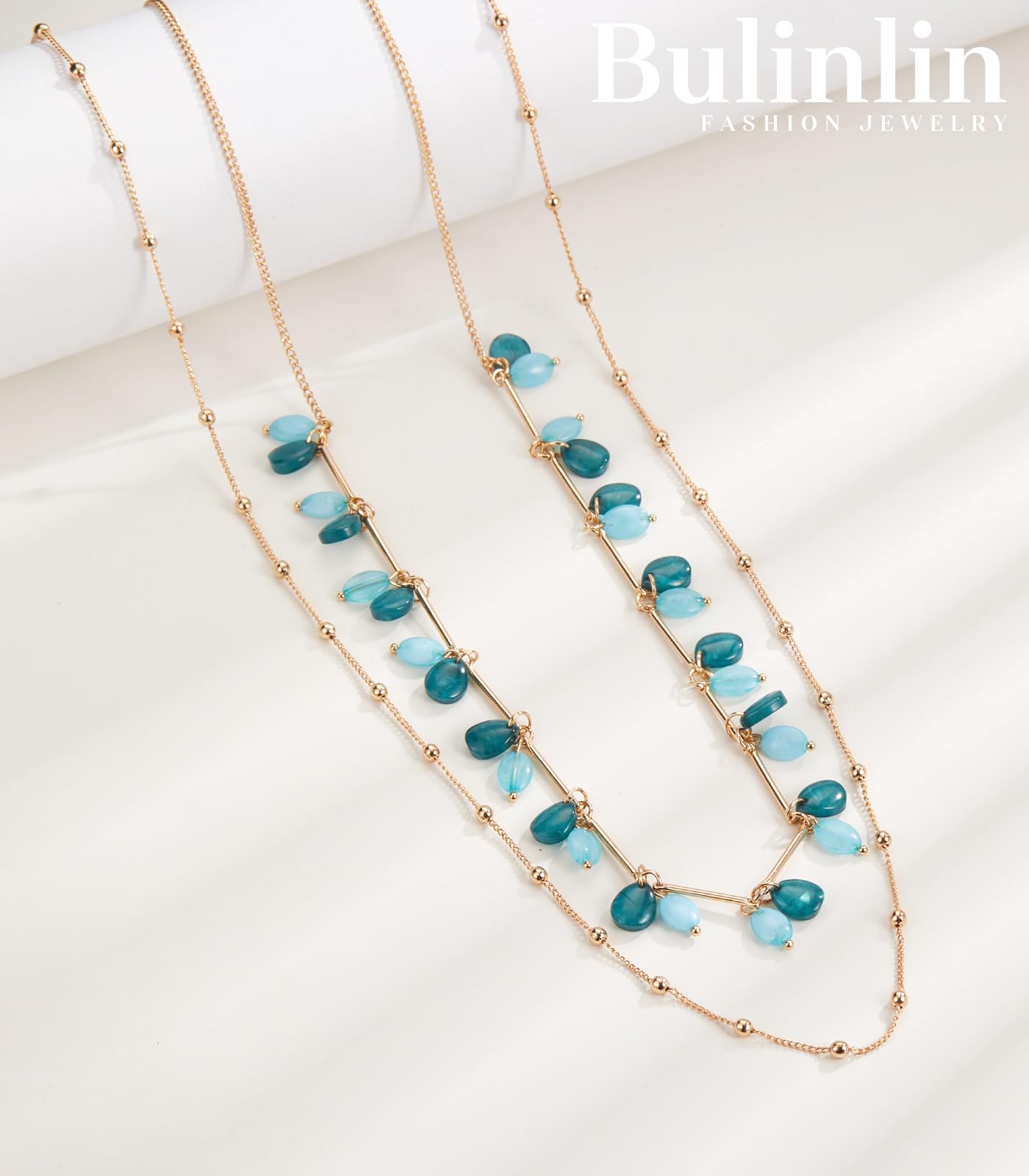 BULINLIN 18K Gold Plated Layered Beaded Chain Necklace for Women - Elegant Long Costume Jewelry, Perfect Gift for Mom, Mother's Day, Birthday, Anniversary | Great for Parties, Weddings, and Everyday Wear