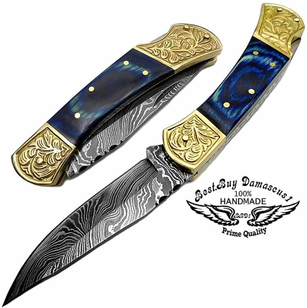 Premium Damascus Steel Folding Pocket Knife for Men - 7.6