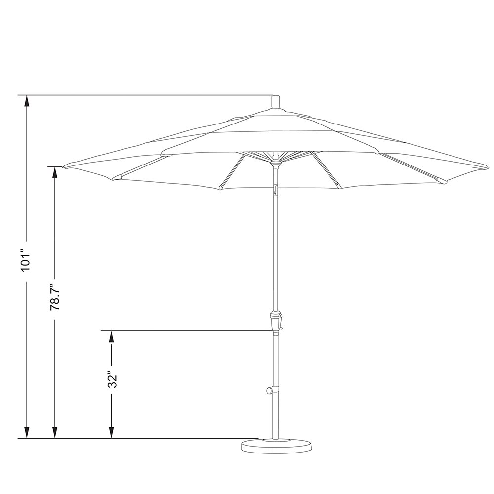 11' Aluminum Market Umbrella - Crank Lift & Auto Tilt - Outdoor Dining & Patio Use