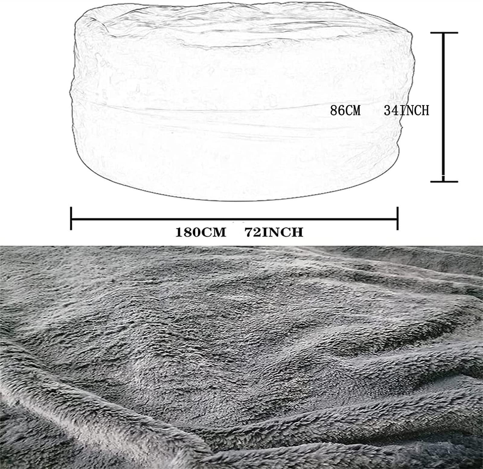 Giant Fluffy Faux Fur Bean Bag Chair for Adults - Oversized Round Soft Lazy Sofa Bed (86x56cm, White) | Perfect for Living Room, Bedroom & Game Room Relaxation