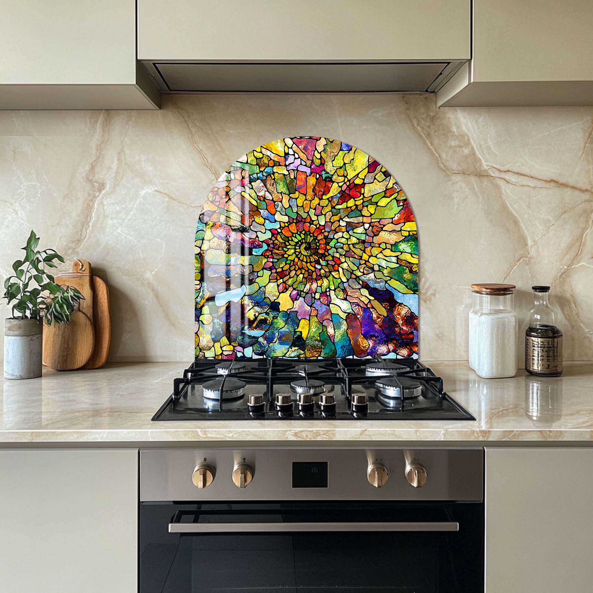 Vibrant Spiral Glass Splashback - Modern Kitchen Backsplash for Stove & Countertop Protection - Perfect for Home Renovation & Interior Design