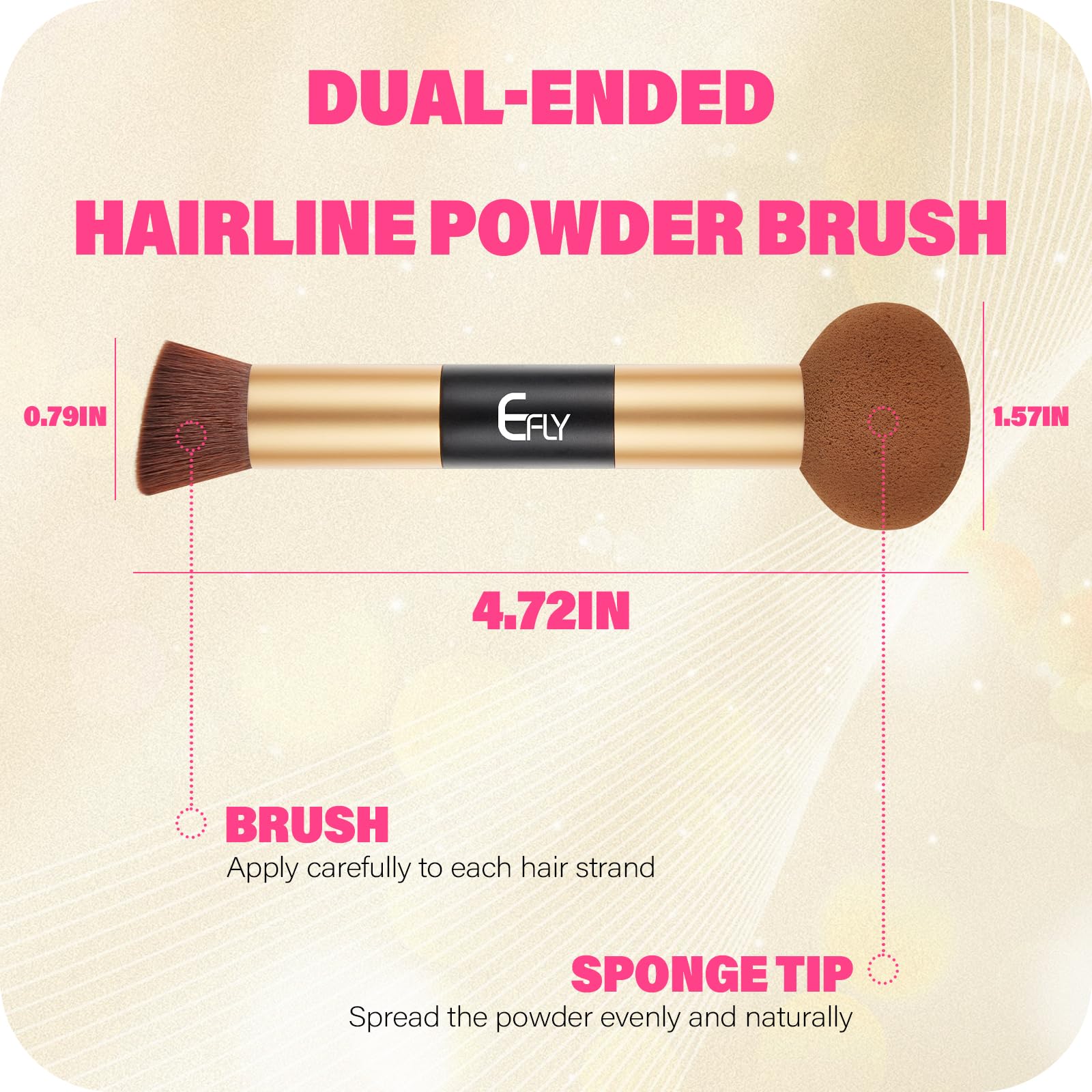 Dual-Ended Hair & Makeup Brush for Seamless Blending - Precision Hairline Powder Brush with Sponge Tip | Hair Concealer, Root Touch Up & Contour Brush (Brown, 4.7 Inch) - Perfect for Salon Styling, Home Use & Travel Touch-Ups