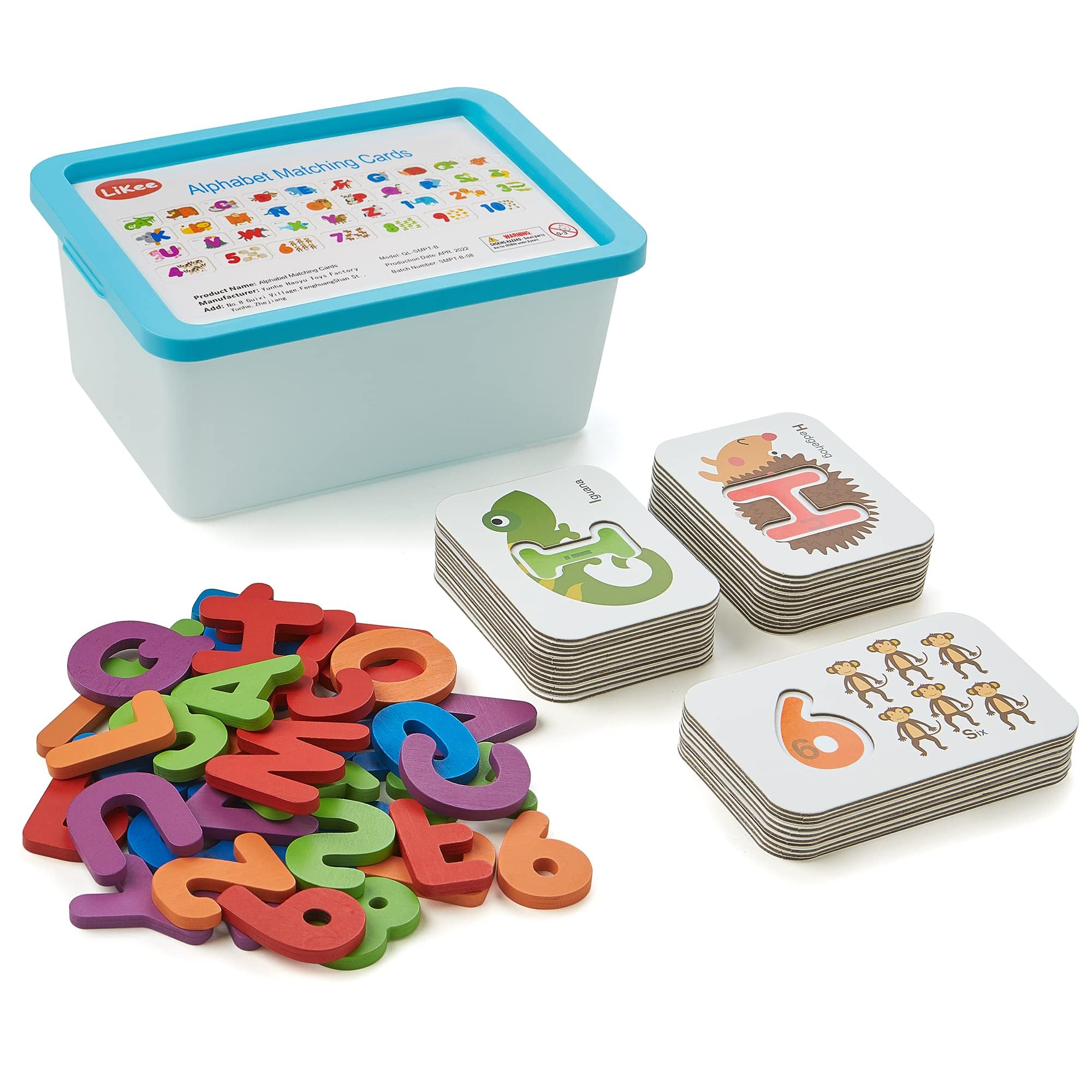 LiKee Wooden Alphabet Flash Cards & ABC Puzzle - Montessori Educational Toys for Toddlers 3+ Years (36 Cards & 37 Wooden Letters) - Preschool Learning, Sight Words Matching & Counting Games for Boys & Girls - Perfect for Homeschooling, Classroom & Early Childhood Development