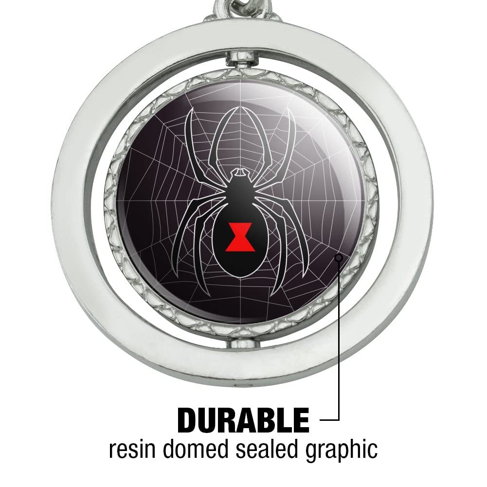 Black Spider on Web Spinning Keychain - Chrome Plated Metal Halloween Accessory for Keys, Bags & Costumes | Perfect for Halloween Decor & Gifts
