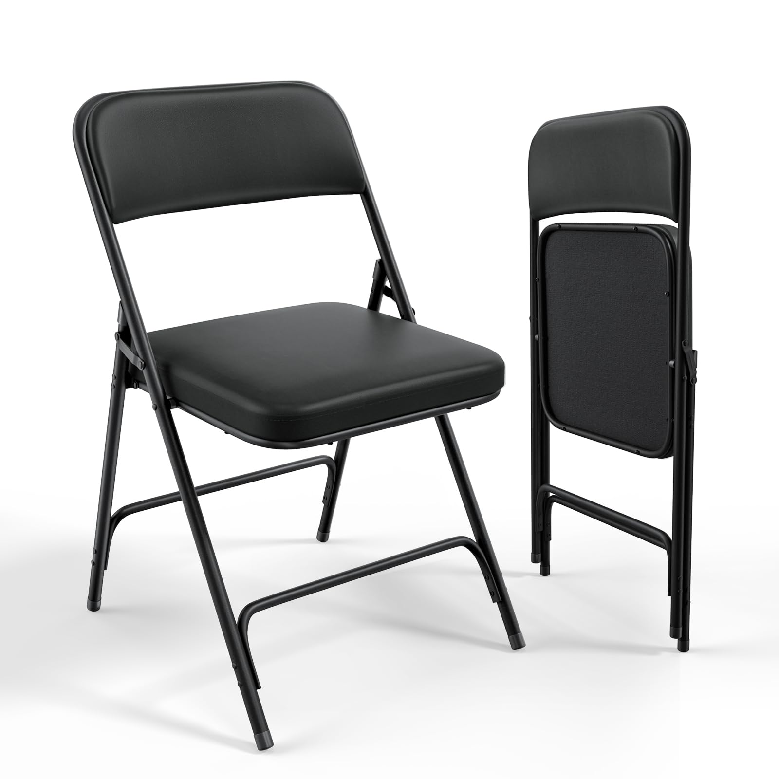 VINGLI Padded Folding Chairs with Thick Seat Cushion - 2 Pack Comfortable Portable Foldable Chairs for Indoor Outdoor Use - Perfect for Parties, Weddings, Picnics, Camping, Backyard, Office & Home Events - Durable PU Material in Black