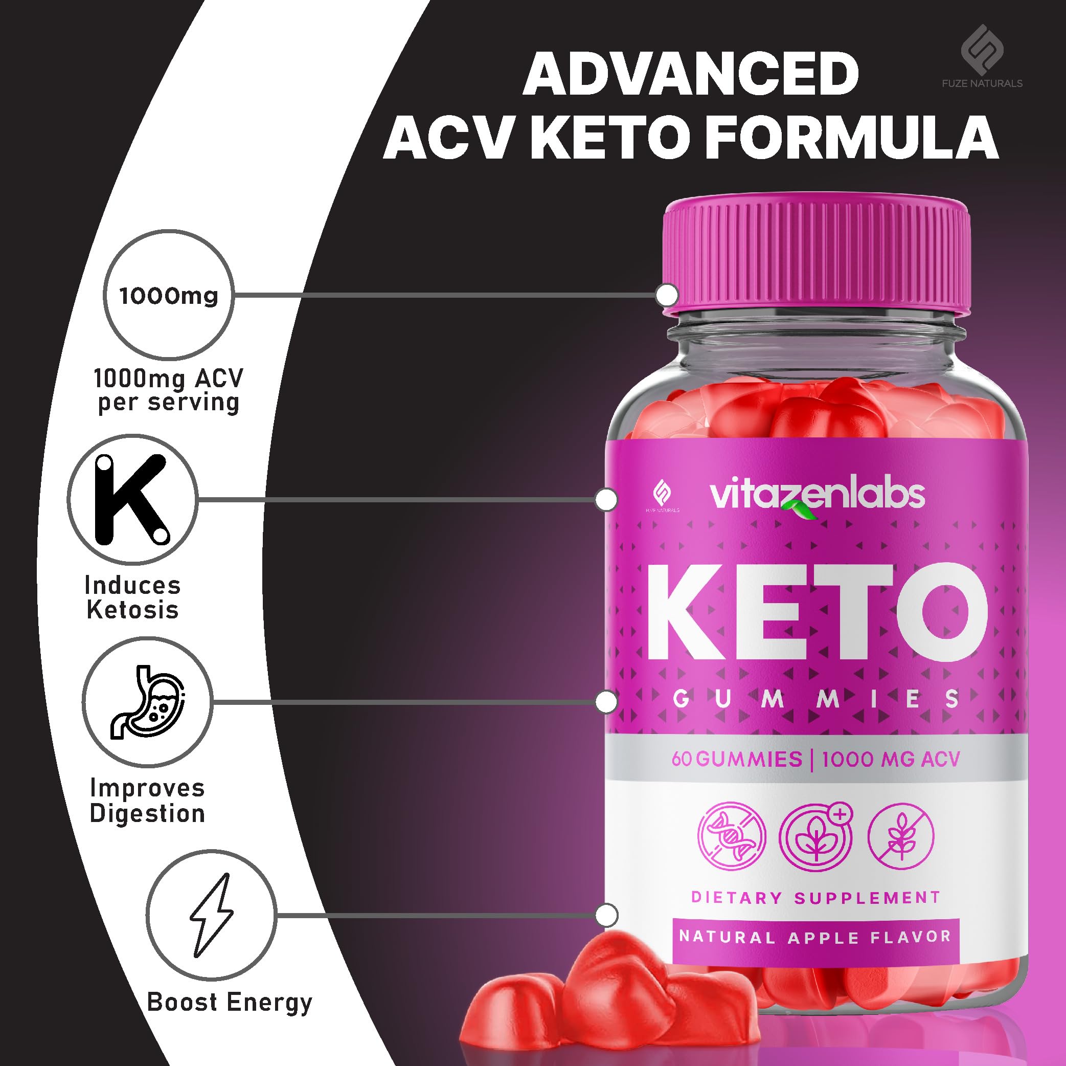 (2 Pack) VitazenLabs Keto ACV Gummies - 1000mg Apple Cider Vinegar Keto Supplement for Women & Men - Vegan Formula (120 Gummies) - Supports Weight Loss & Digestive Health for Active Lifestyles