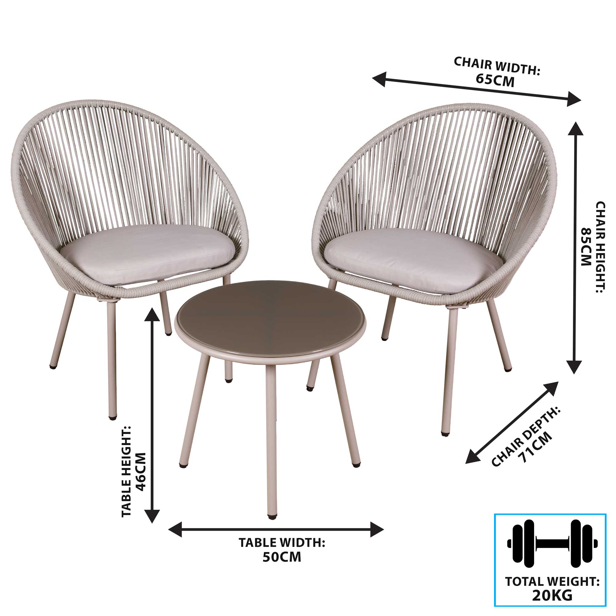 Como 3-Piece Steel Bistro Set with Tempered Glass Top - Outdoor Patio Dining Set in Modern Gray for Garden, Balcony, and Backyard Relaxation
