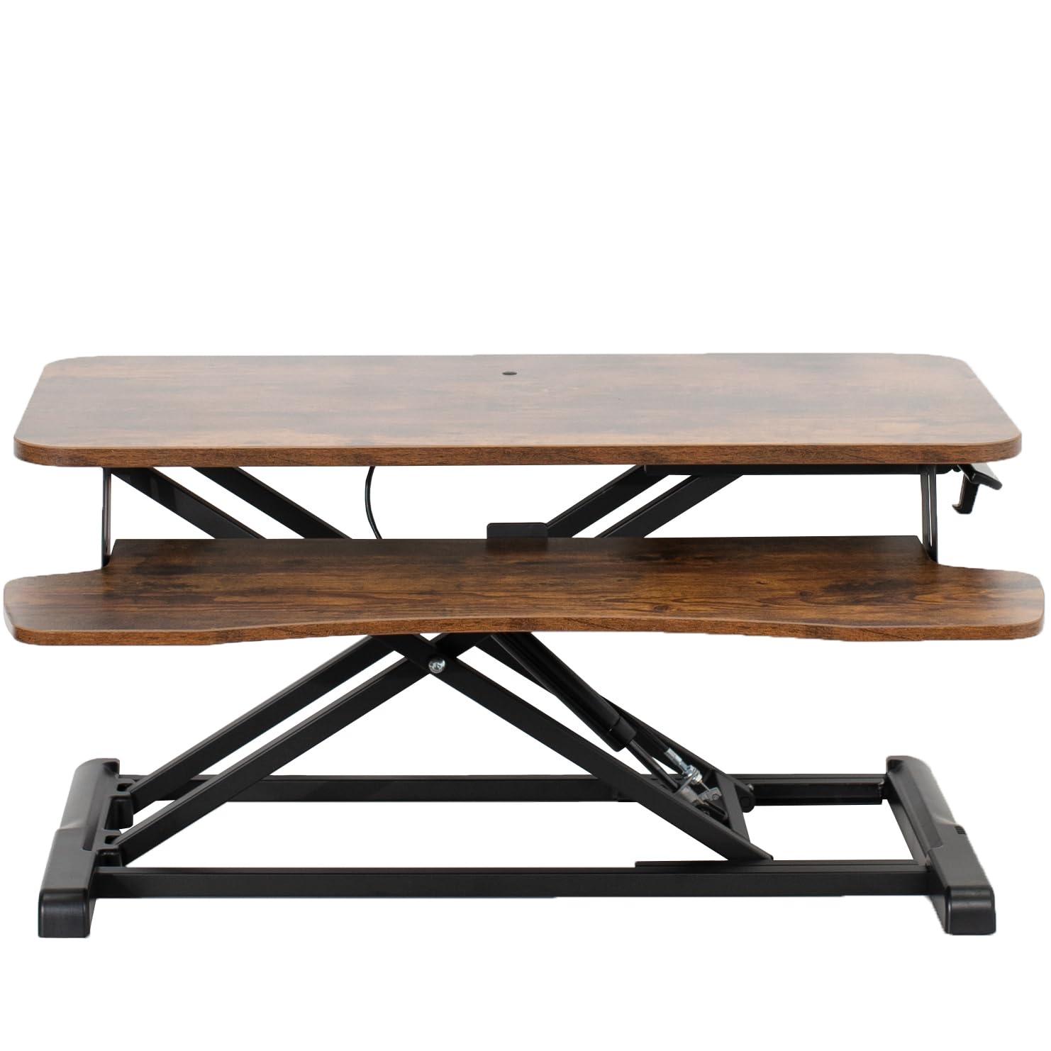 VIVO 32 Inch Height Adjustable Sit Stand Desk Converter - Dual Monitor & Laptop Workstation with Wide Keyboard Tray - Rustic Brown Top & Black Frame (K Series DESK-V000KN) - Perfect for Home Office, Gaming Setup & Ergonomic Workspace