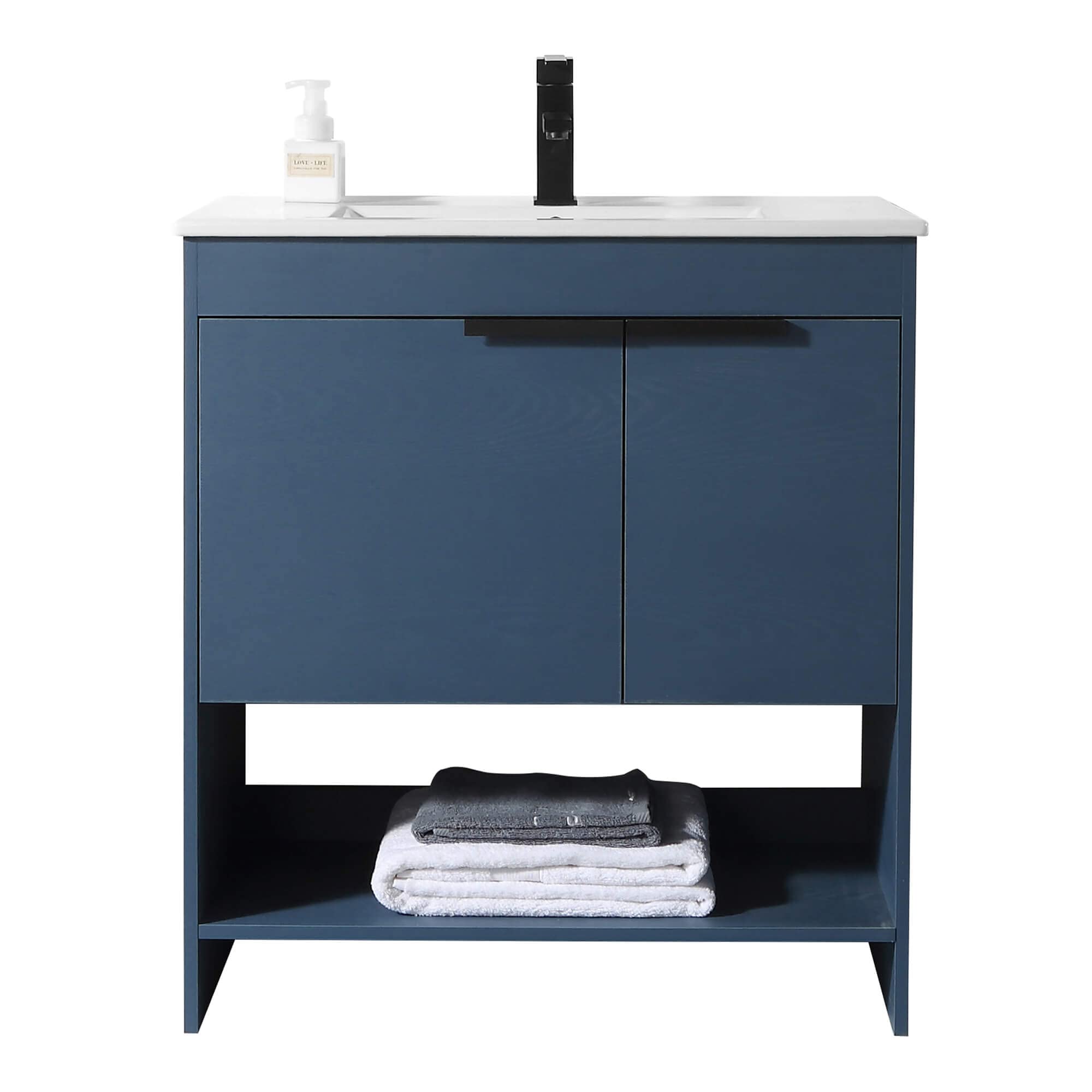 Fine Fixtures Phoenix 30 Inch Bathroom Vanity with Sink - Modern Design, Soft-Close Doors, Storage Drawers, Durable Construction - Navy Blue Bath Vanity for Small Spaces | Perfect for Apartments, Powder Rooms & Guest Baths (Full Assembly Required)