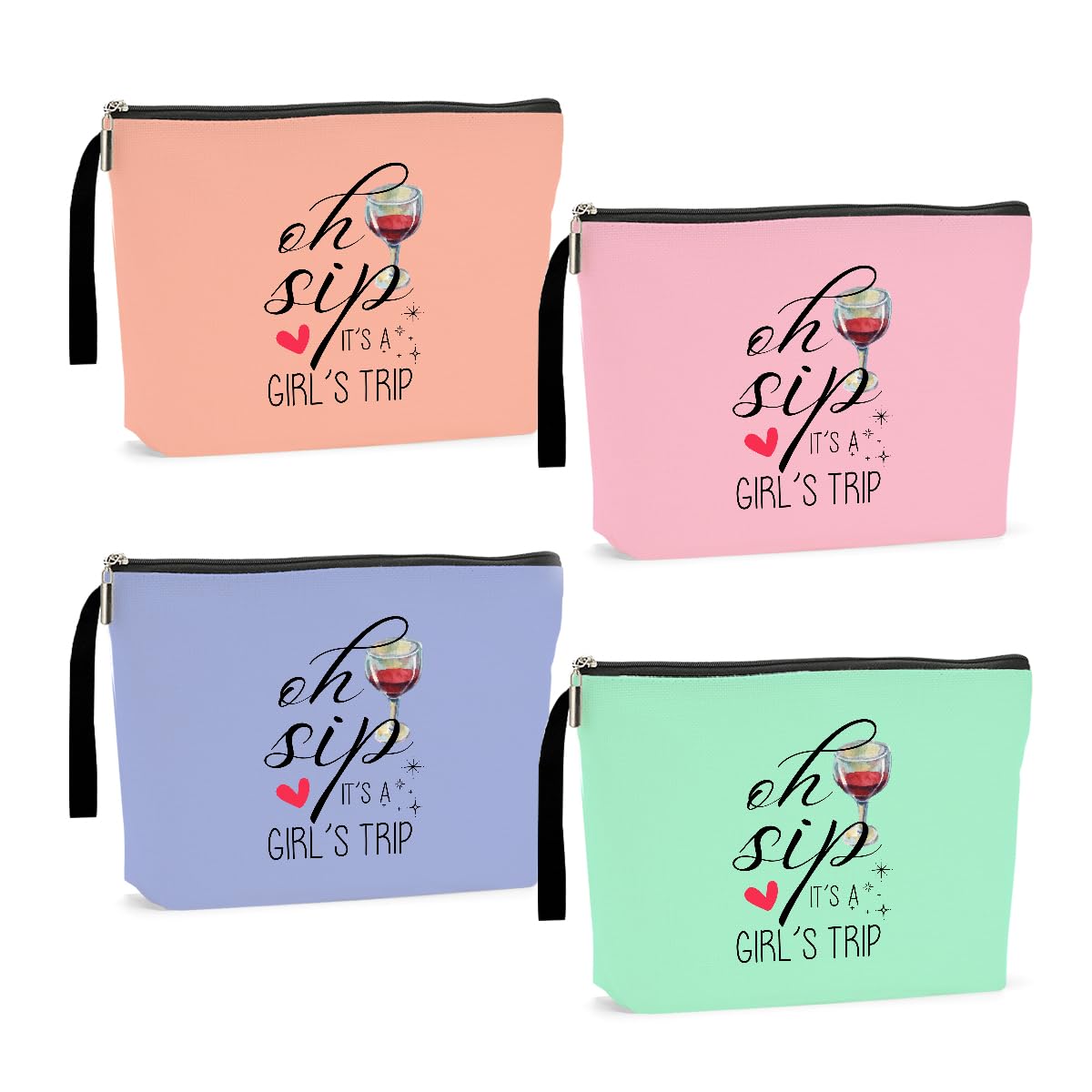 4Pcs Funny Makeup Bags for Women - Girls Weekend Travel Cosmetic Bags, Bridesmaid Gifts, Bachelorette Party Favors, Wedding Zipper Pouch - Perfect for Travel, Sleepovers & Girls Trips
