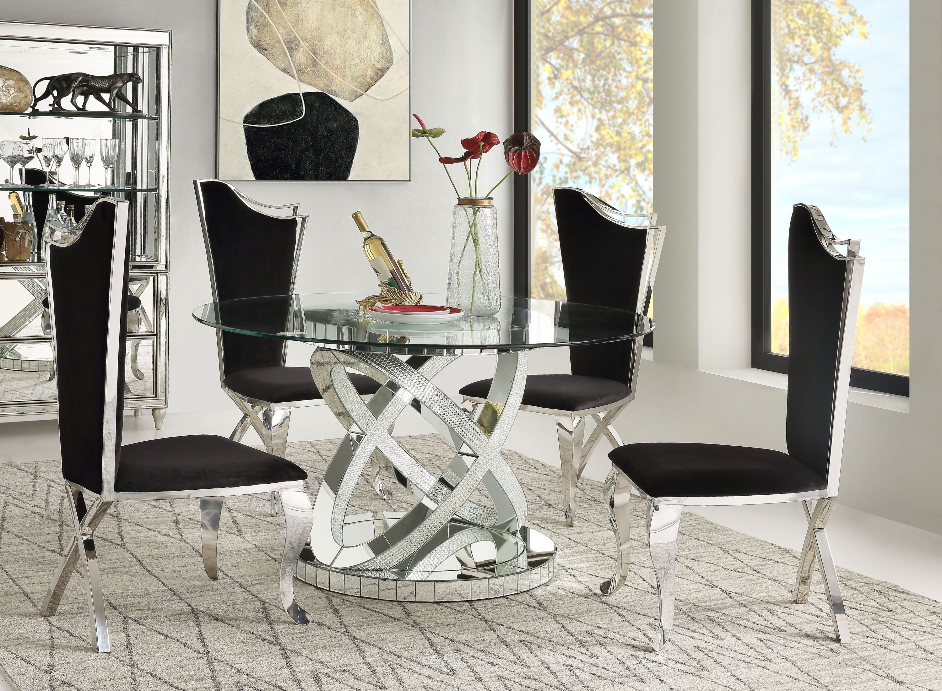 Modern Black & Stainless Steel X-Back Dining Chairs - Set of 2 Contemporary Metal Side Chairs for Kitchen, Dining Room, Office or Outdoor Patio