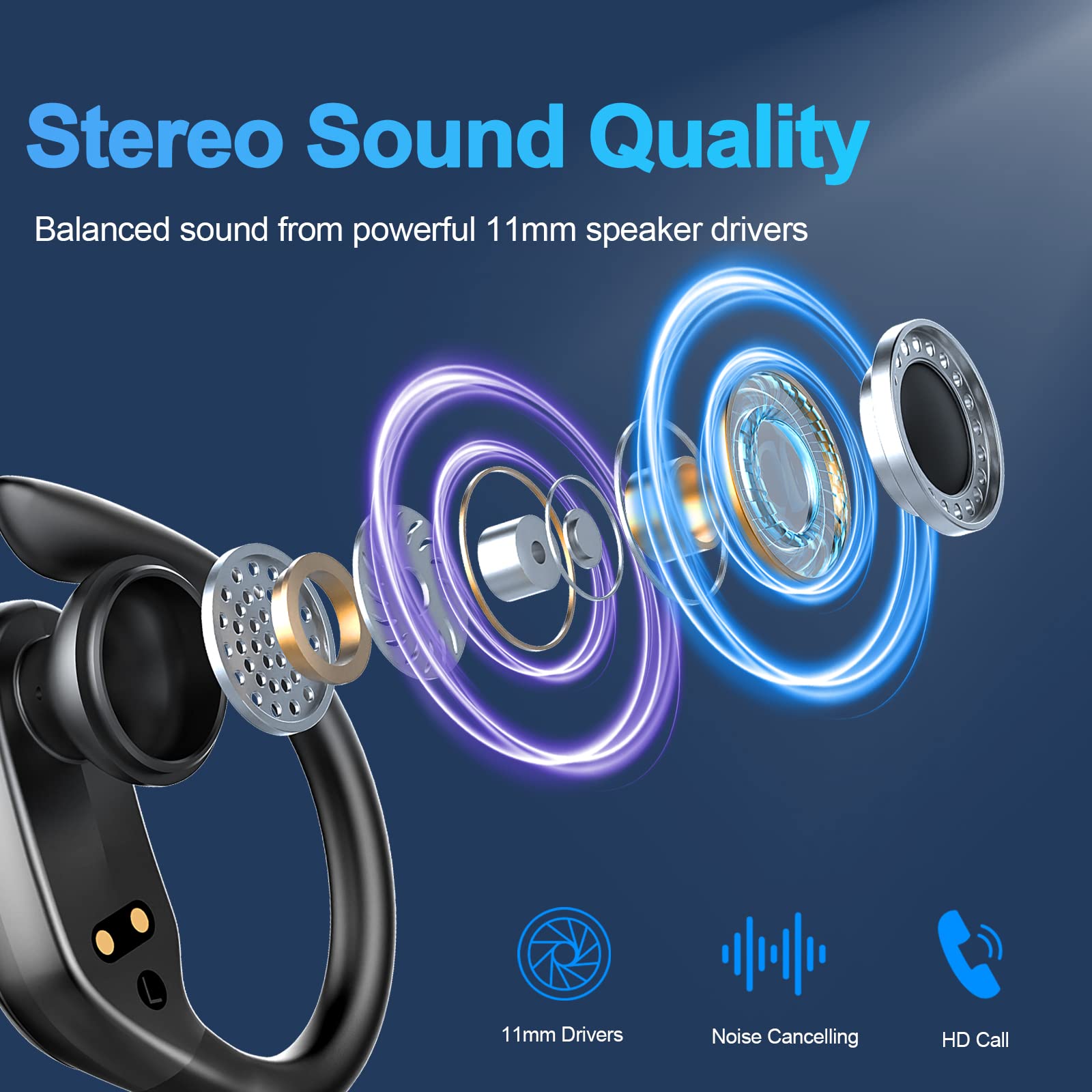 Wireless Earbuds Bluetooth 5.3 - 42Hrs Playtime Hi-Fi Stereo Sports Earphones with Over-Ear Hooks, Dual LED Display, IP7 Waterproof & Noise Cancelling - Perfect for Workouts, Running, Gym & Outdoor Activities