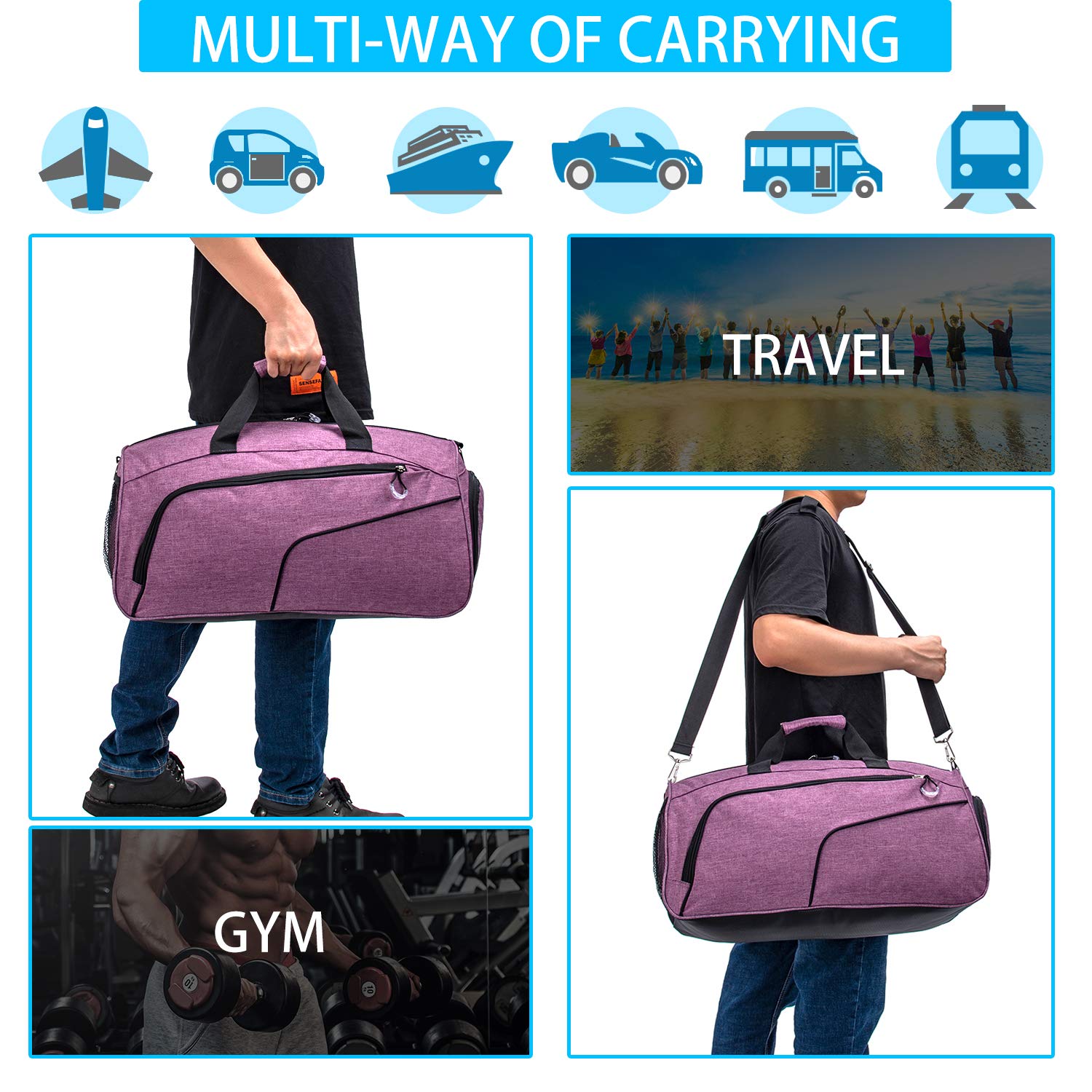 Kuston Sports Gym Bag with Shoes Compartment & Wet Pocket - Durable Gym Duffel Bag for Men & Women - Perfect for Workout, Travel & Overnight Trips