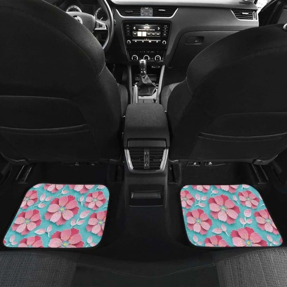 3D Sakura Cherry Blossom Car Mats - Non-Slip Waterproof Front & Back Floor Mats for Cars - Perfect for Spring Decor & Japanese Style Car Accessories