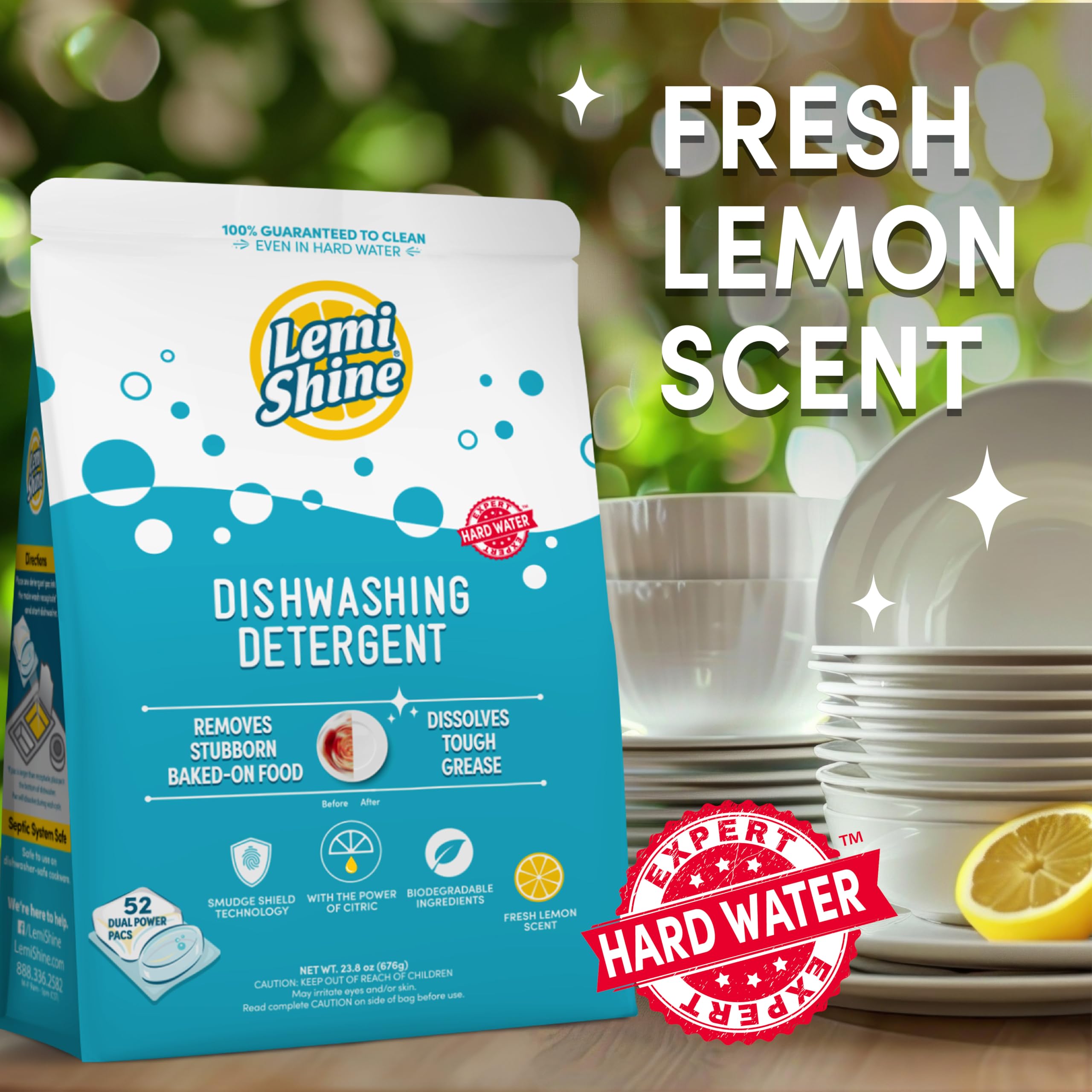 Lemi Shine Natural Dishwasher Pods | All-In-One Powder & Gel Dishwasher Detergent with Citric Acid | Eco-Friendly Dishwashing Supplies (52 Count) | Perfect for Daily Dish Cleaning & Stain Removal in Homes & Restaurants