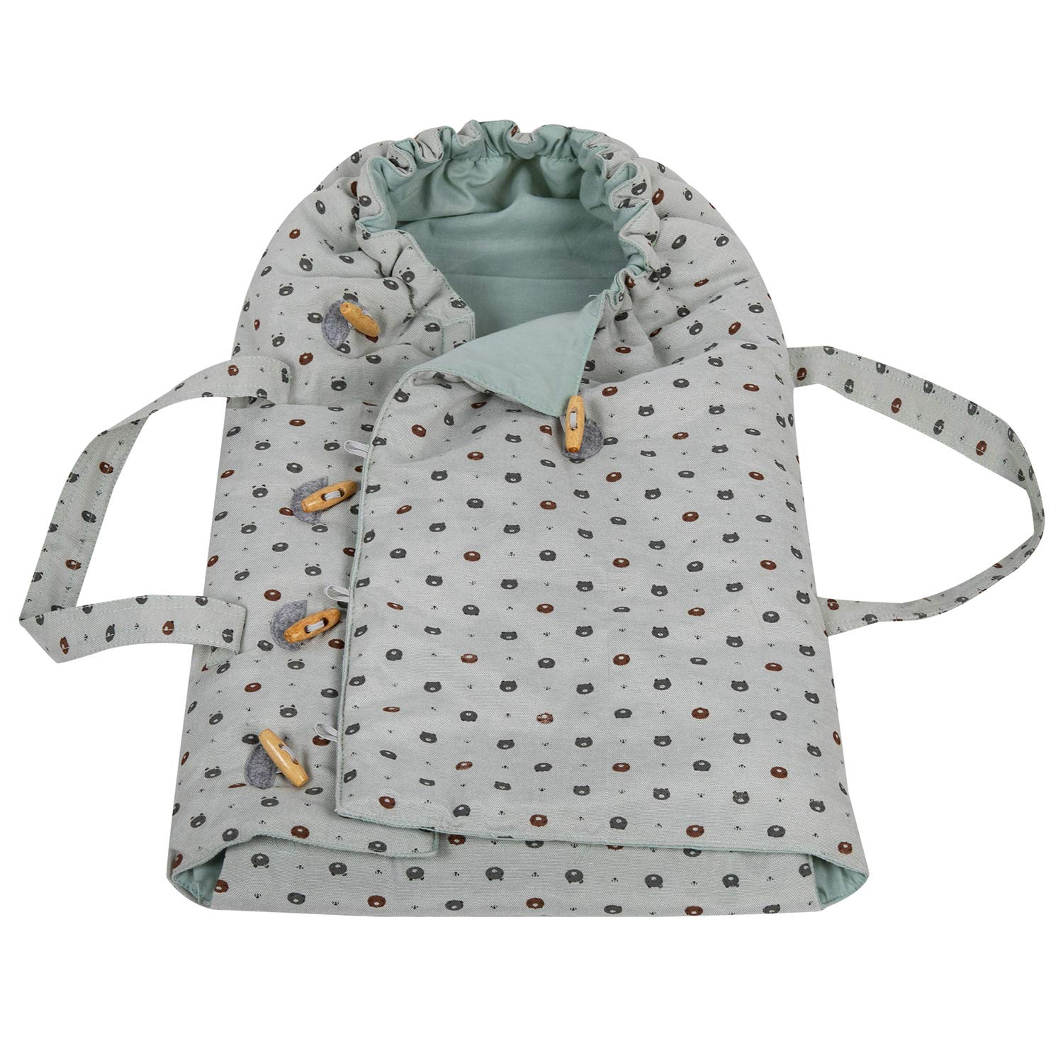 Rakki Dolli Doll Carrier - Little Bear Cartoon Doll Sleeping Bag & Sleepover Bag for 16/14 Inch Dolls with Wooden Buttons & Velcro Strap | Perfect for Strollers, Playtime & Travel