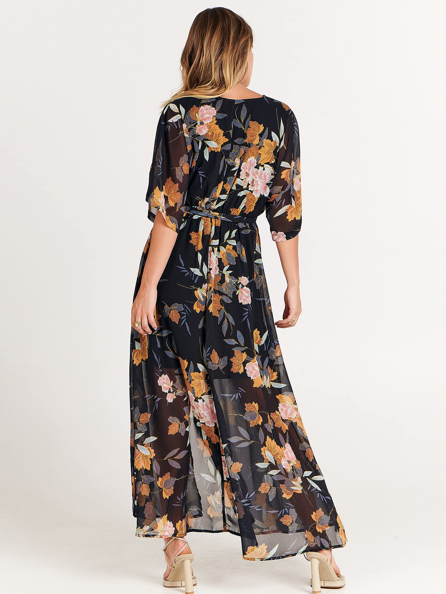 ANRABESS Women's Floral Print Boho Maxi Dress - Loose Wrap V-Neck 3/4 Sleeve Beach Wedding Guest Long Dress for Summer 2024 | Perfect for Vacations, Parties & Casual Outings