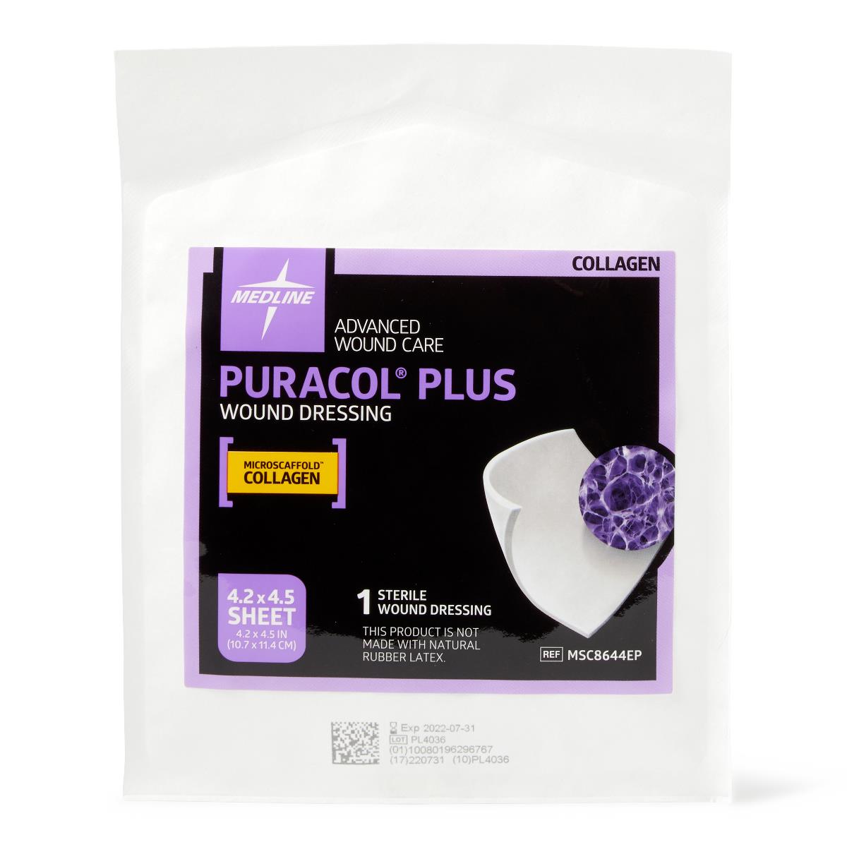 Puracol Plus Collagen Wound Dressings, 4.25x4.5 Inches (Box of 10) - Advanced Wound Care for Diabetic Ulcers, Pressure Sores & Surgical Wounds