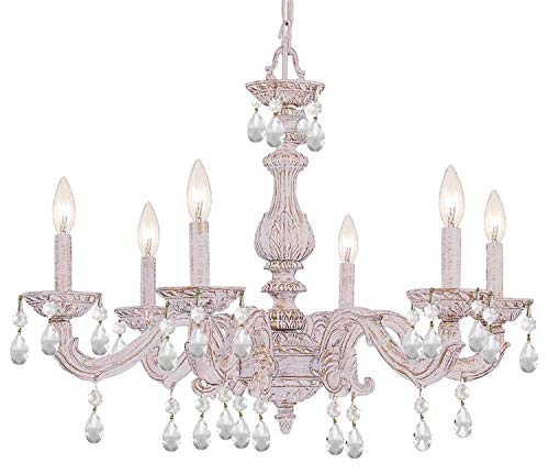 Paris Market 6-Light Clear Crystal Antique White Chandelier - Elegant Dining Room & Bedroom Lighting Fixture for Home Decor
