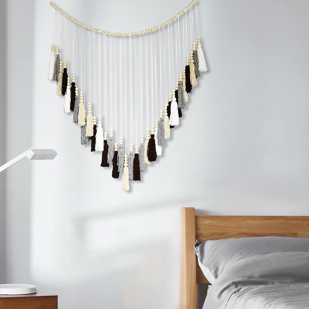 Bohemian Macrame Wall Hanging with Wood Beads - Home Decor for Bedroom & Living Room