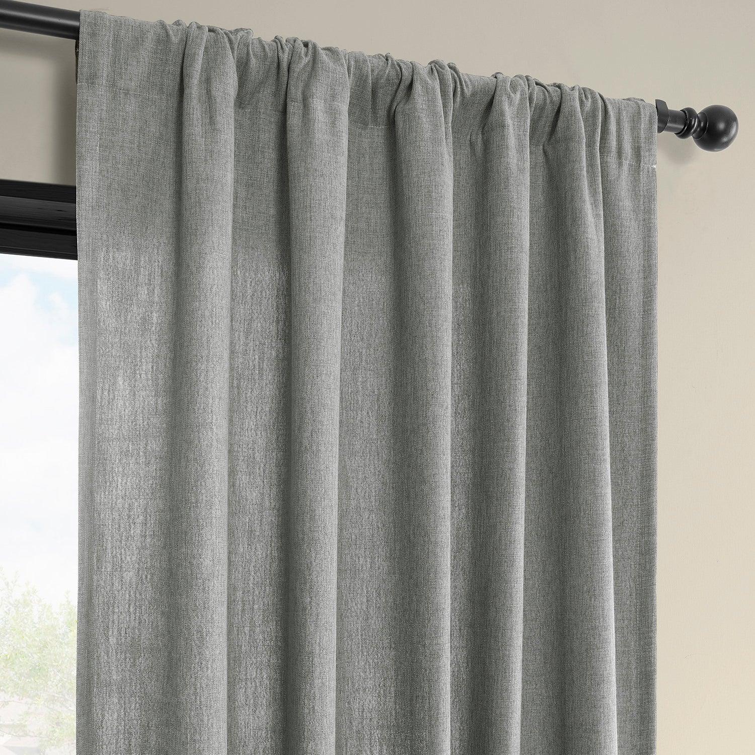 Light Grey Faux Linen Light Filtering Curtains - Set of 2 Panels for Living Room, Bedroom & Office - Soft Sheer Window Drapes with Privacy & Sun Protection