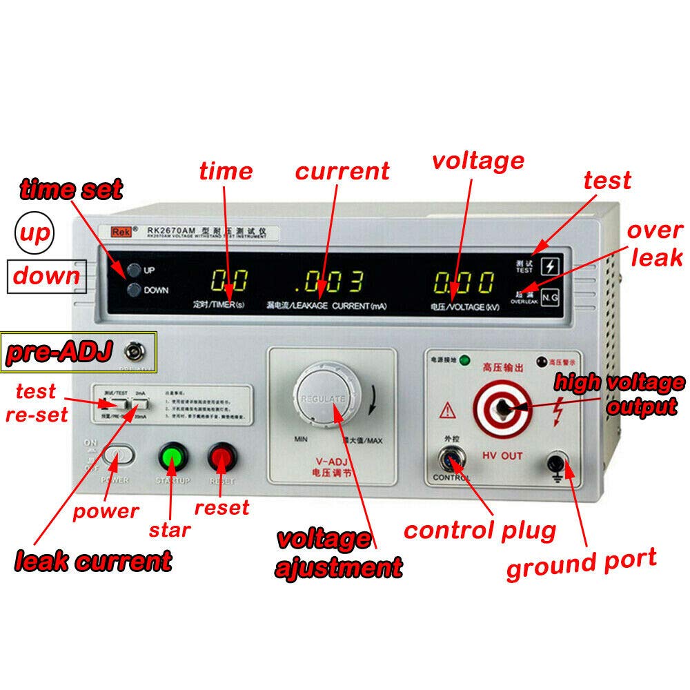 RK2670AM Hi-Pot Tester - 110V LED Digital Voltage Tester with High-Brightness Display (0-99s Manual Control) - Perfect for Electrical Safety Testing & Equipment Maintenance