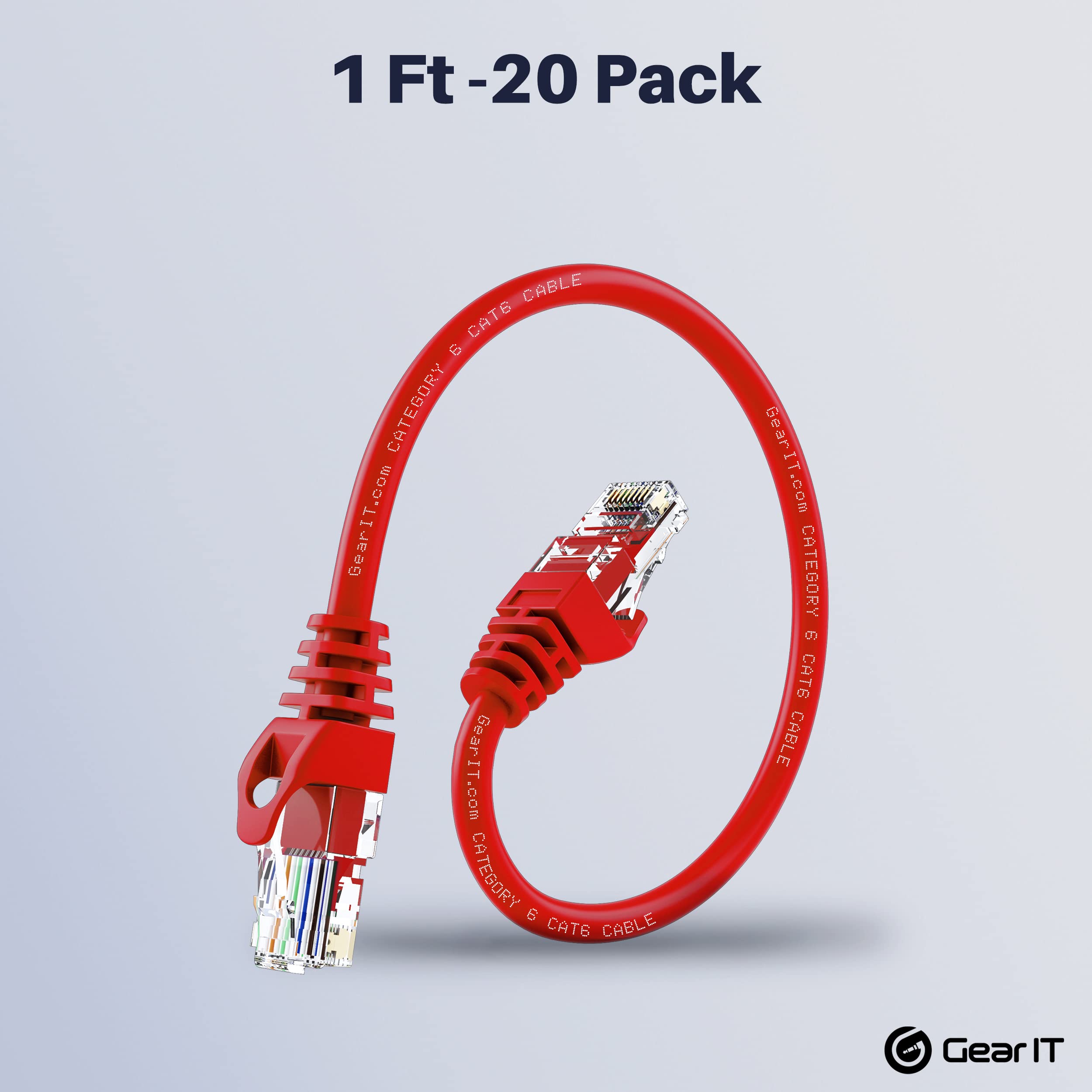 GEARit Cat6 Ethernet Cable 1 ft - High Speed Network Cable, Cat6 Patch Cable for Gaming, Streaming & Office Use - Red (1 Foot) - Perfect for Home, Office & Data Center Connections
