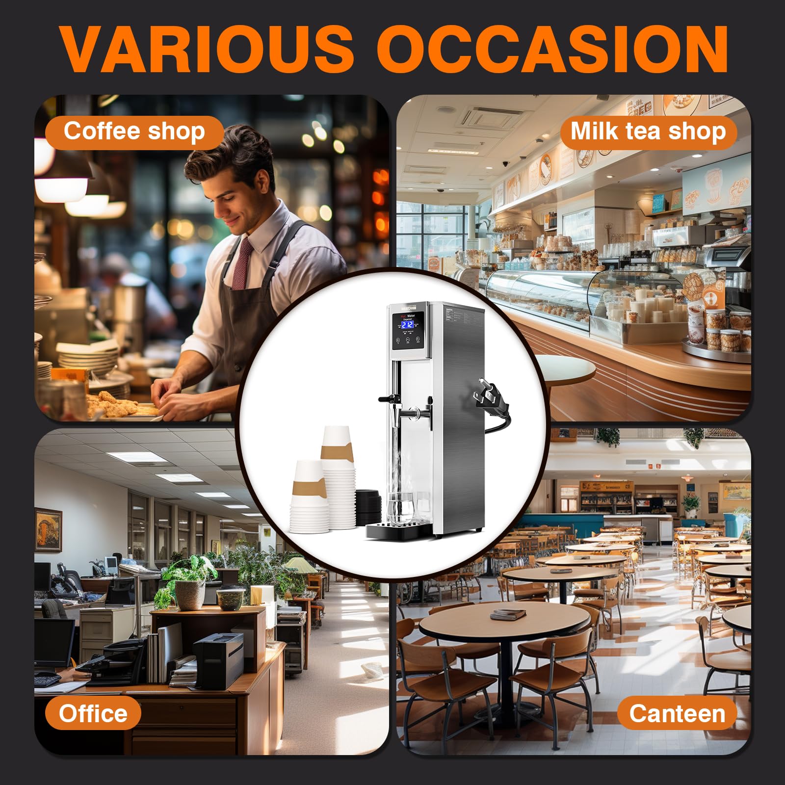 WantJoin Commercial Hot Water Dispenser 20L (5.2GAL) per Hour - Electric Countertop Water Boiler with Step Heating & Auto Temperature Control (32°F-212°F) - 1800W for Boba Tea, Coffee Shops, Offices & Restaurants - Perfect for Brewing, Food Service & High-Demand Environments