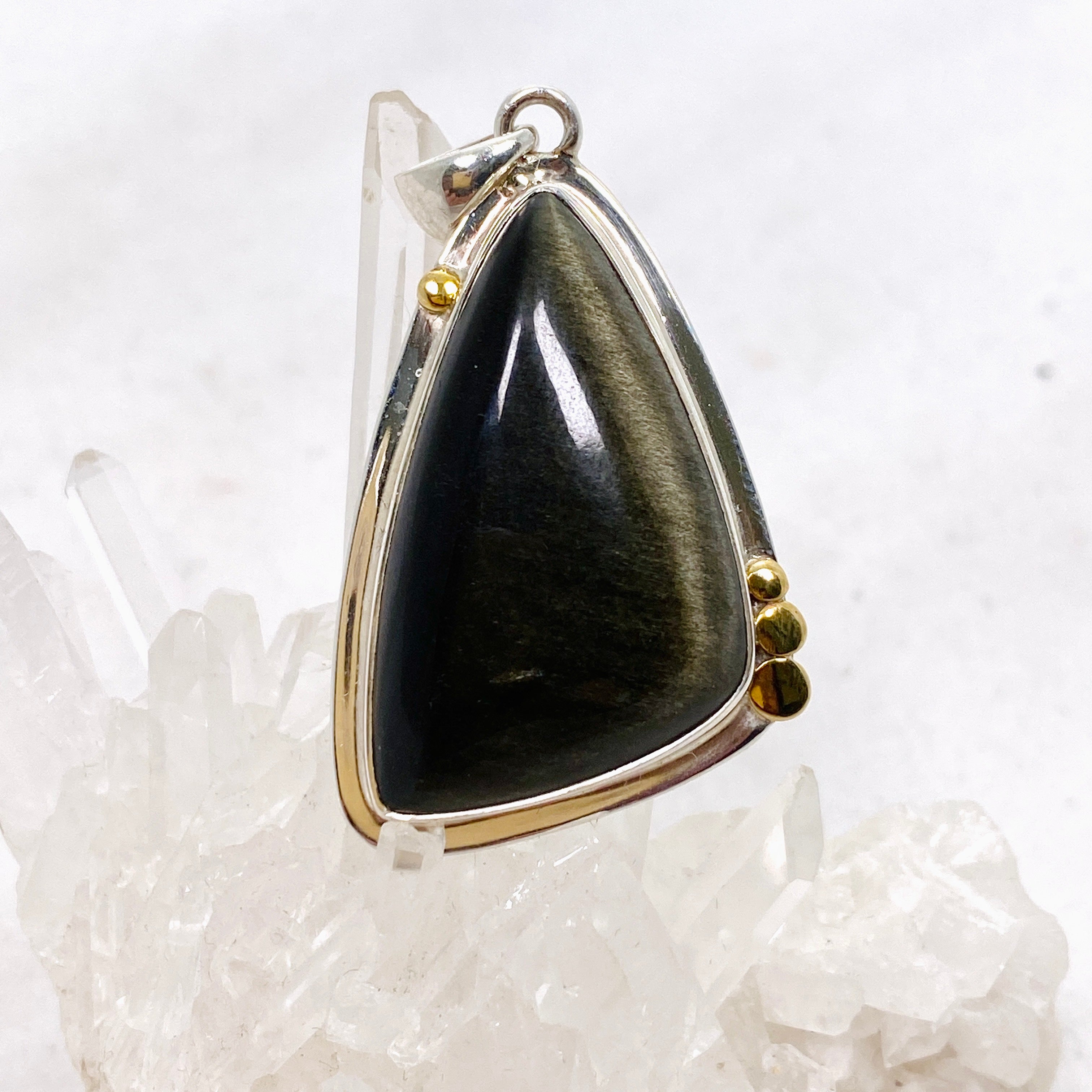 Goldsheen Obsidian Freeform Cabochon Pendant - Handcrafted Silver Jewelry with Decorative Setting KPGJ4762 | Perfect for Meditation, Energy Healing & Boho Fashion