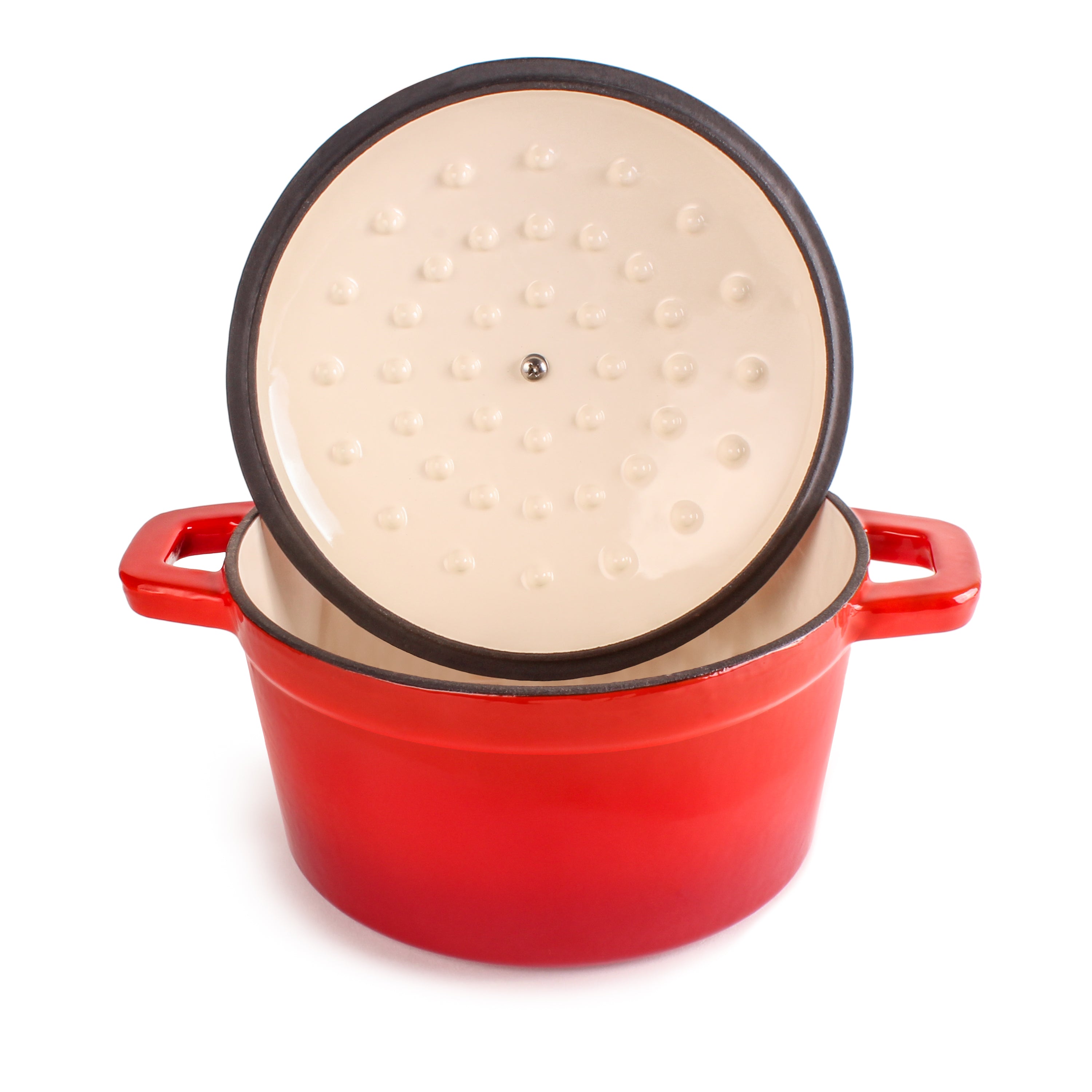 BergHOFF Neo Cast Iron 3-Quart Round Dutch Oven with Lid - Red | Heavy Duty Enameled Cookware for Baking, Roasting & Slow Cooking | Stovetop to Oven Safe | Perfect for Soups, Stews & Bread Making