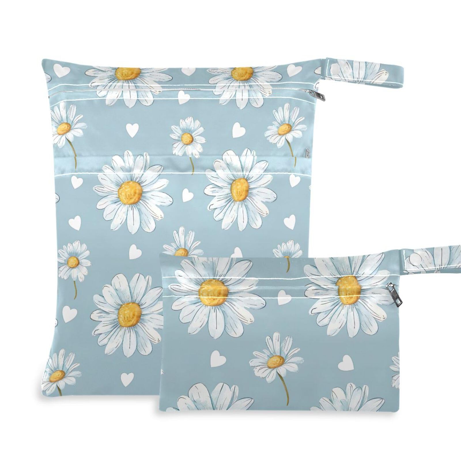 CHSIN Waterproof Wet Dry Bag with Daisy Hearts Design - Reusable Diaper Bag for Travel, Beach, Gym, Pool & Baby Essentials (Set of 2) - Ideal for Swimsuits, Wet Clothes & Diaper Storage