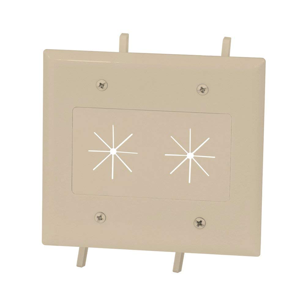 DATA COMM Electronics 45-0015-IV 2-Gang Cable Plate with Flexible Opening - Ivory - Ideal for Home & Office Cable Management, Wall Mounting & AV Installations