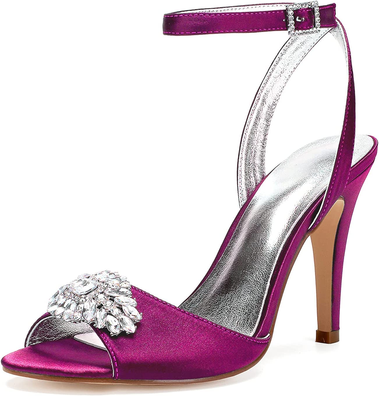 Elegant Rhinestone Stiletto Heel Sandals for Women - Purple Satin Bridal Wedding Shoes with Pointed Toe | Perfect for Summer Weddings, Evening Parties & Special Occasions (UK Size 7)