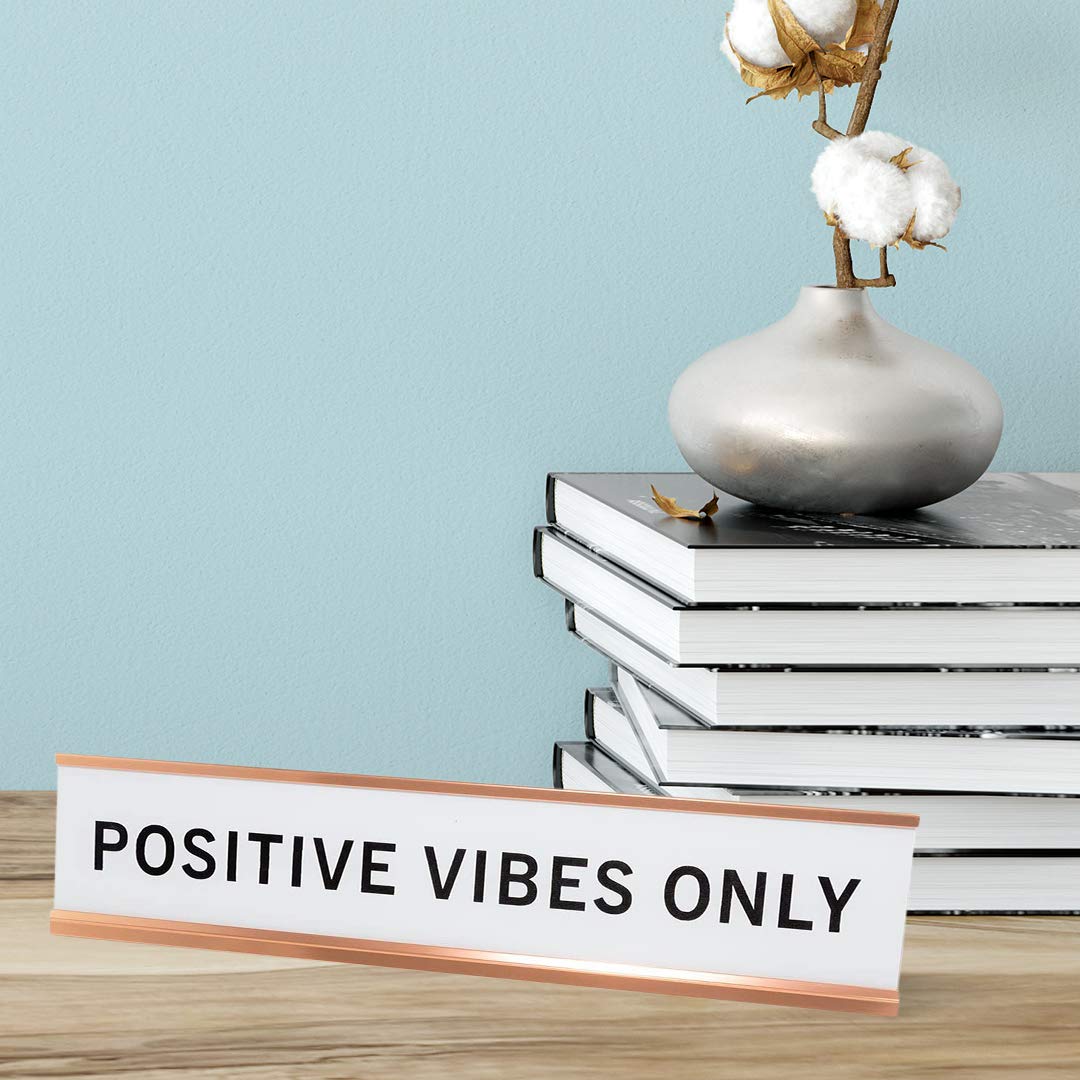 Positive Vibes Only 2x10 Inch Motivational Nameplate Desk Sign - Perfect for Office Decor, Workstation Inspiration & Home Office Motivation