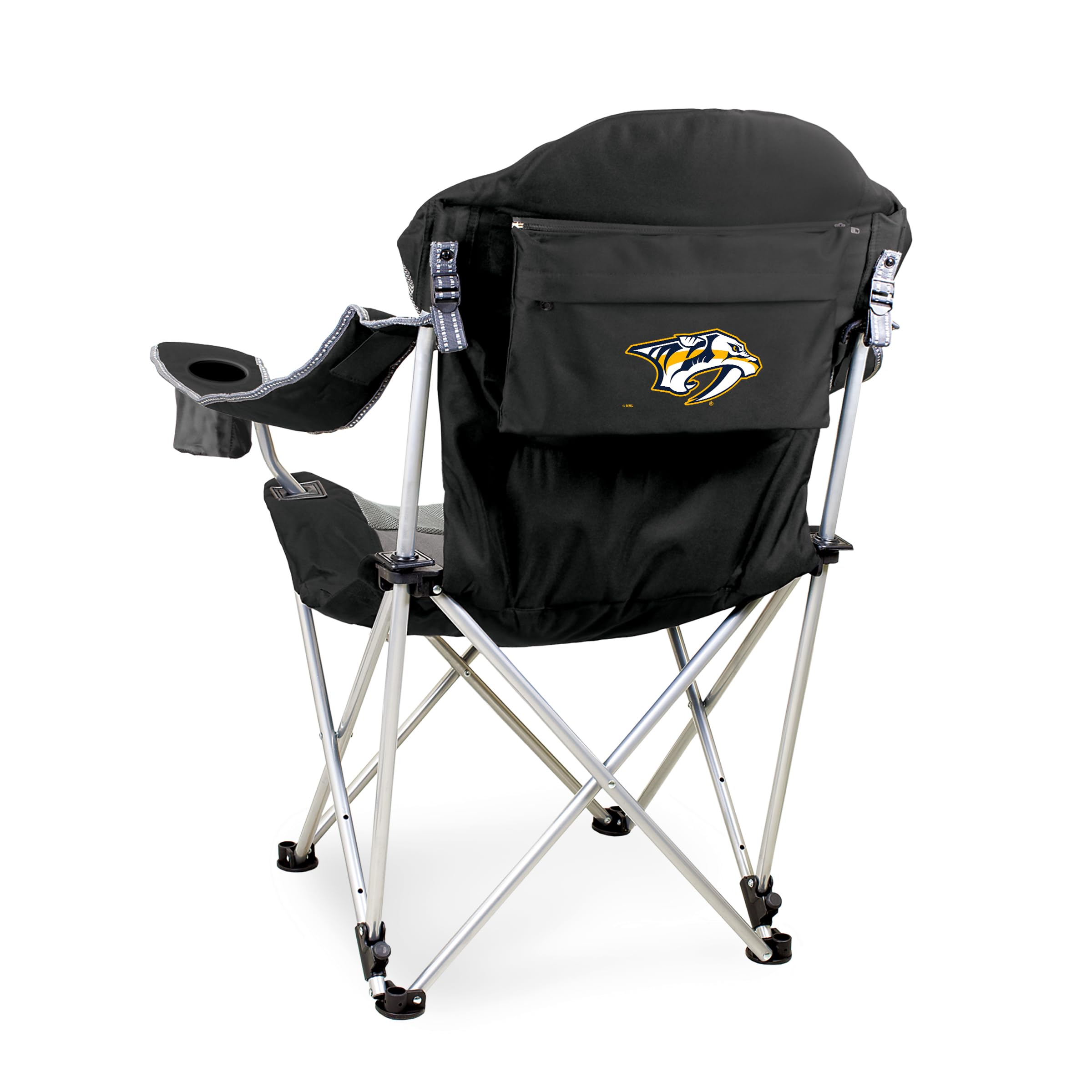 PICNIC TIME NHL Carolina Hurricanes Reclining Camp Chair - Portable Folding Beach Chair for Adults with Carry Bag, Perfect for Outdoor Sports Games, Camping & Backyard Relaxation (Black with Gray Accents)