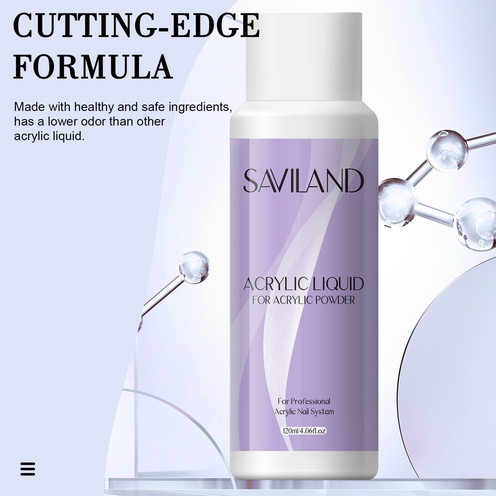 Saviland 4oz Professional Acrylic Nail Liquid Monomer - Non-Yellowing Nail Extension Solution for Acrylic Powder - Perfect for Salon & Home DIY Manicures (Great for Nail Art, Extensions & French Tips)