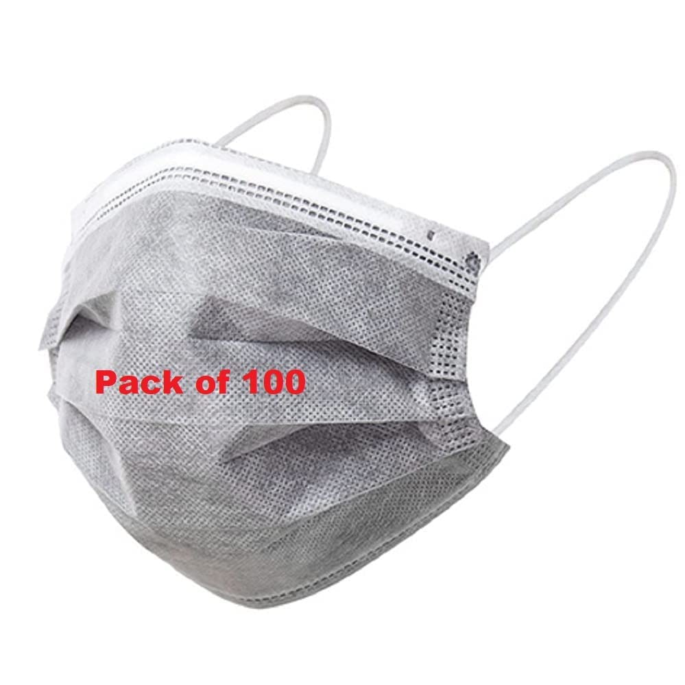 Wisezag 100-Pack Grey 3-Ply Disposable Face Masks with Nose Clip - Breathable & Comfortable for Daily Use, Travel, Work, and Public Safety Protection