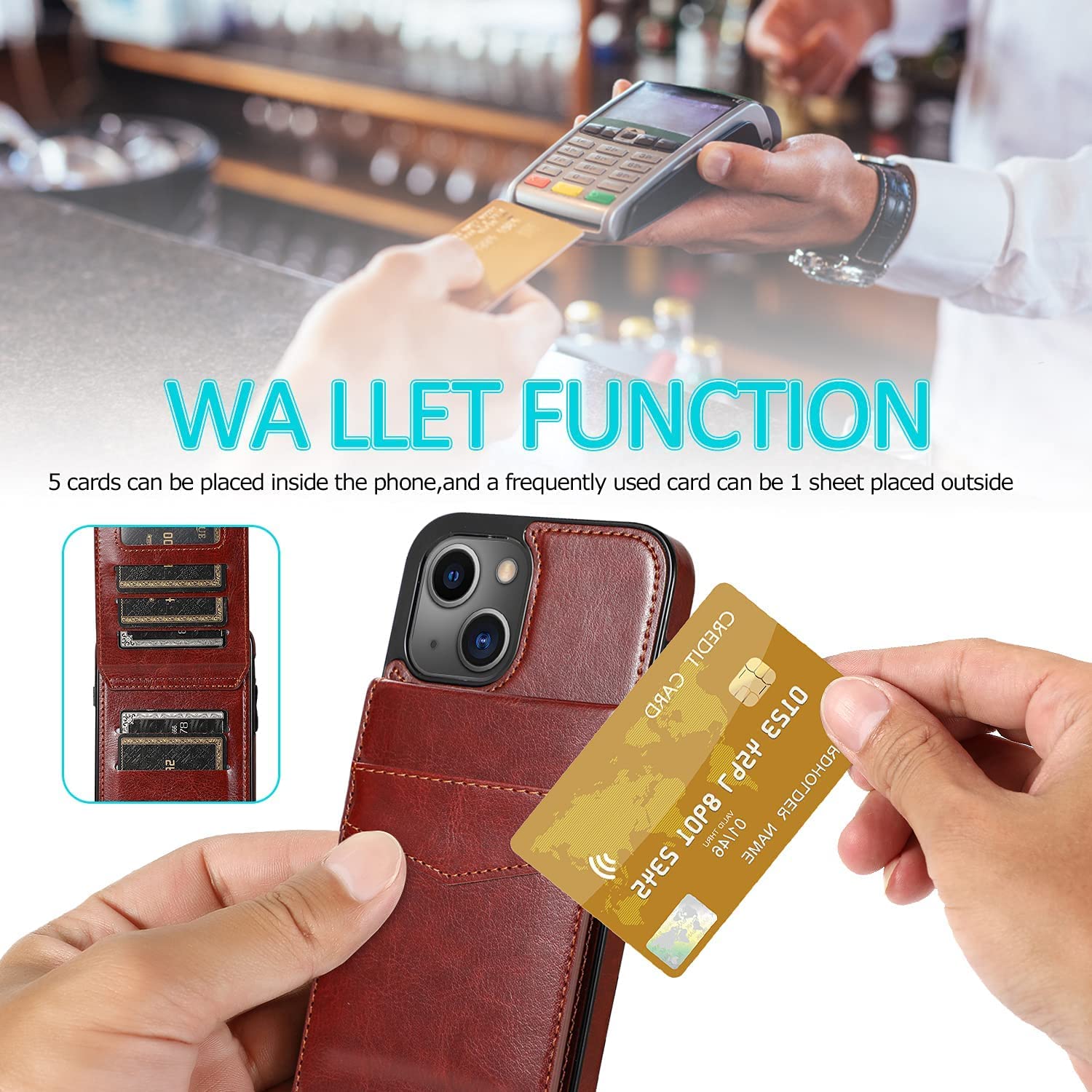 Premium PU Leather iPhone 13 Wallet Case with Credit Card Holder (6.1 Inch) - Slim Protective Phone Cover for Men & Women in Sepia Brown | Perfect for Everyday Use, Travel & Business Meetings
