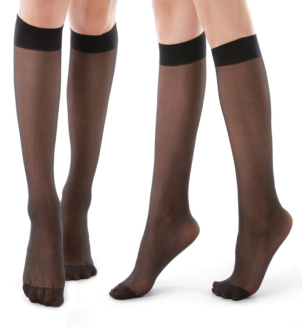G&Y 9 Pairs Women's 20D Nylon Knee High Pantyhose with Reinforced Toe - Soft & Durable Stockings for Work, Office, and Everyday Comfort