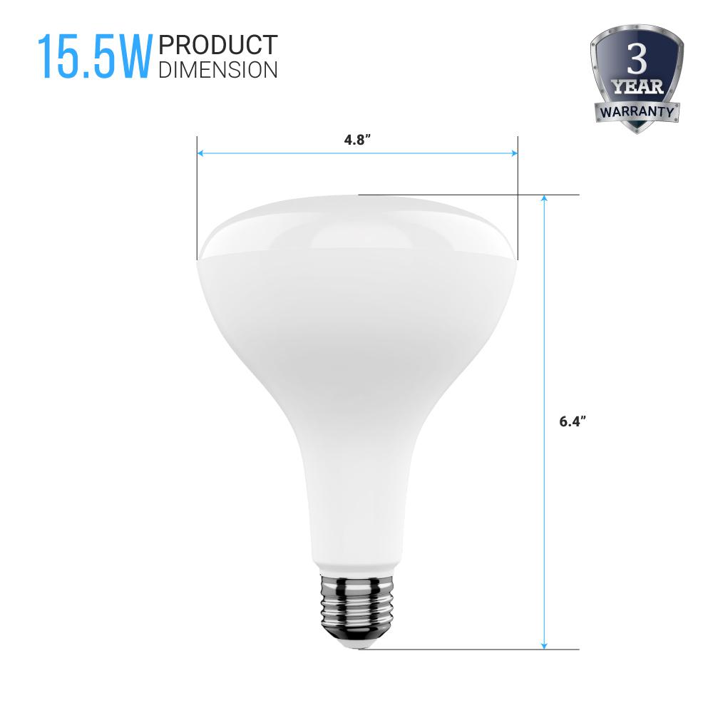 15.5W BR40 LED Light Bulbs - 5000K Daylight White, Dimmable, 1100 Lumens, E26 Base - Perfect for Living Rooms, Kitchens & Commercial Spaces