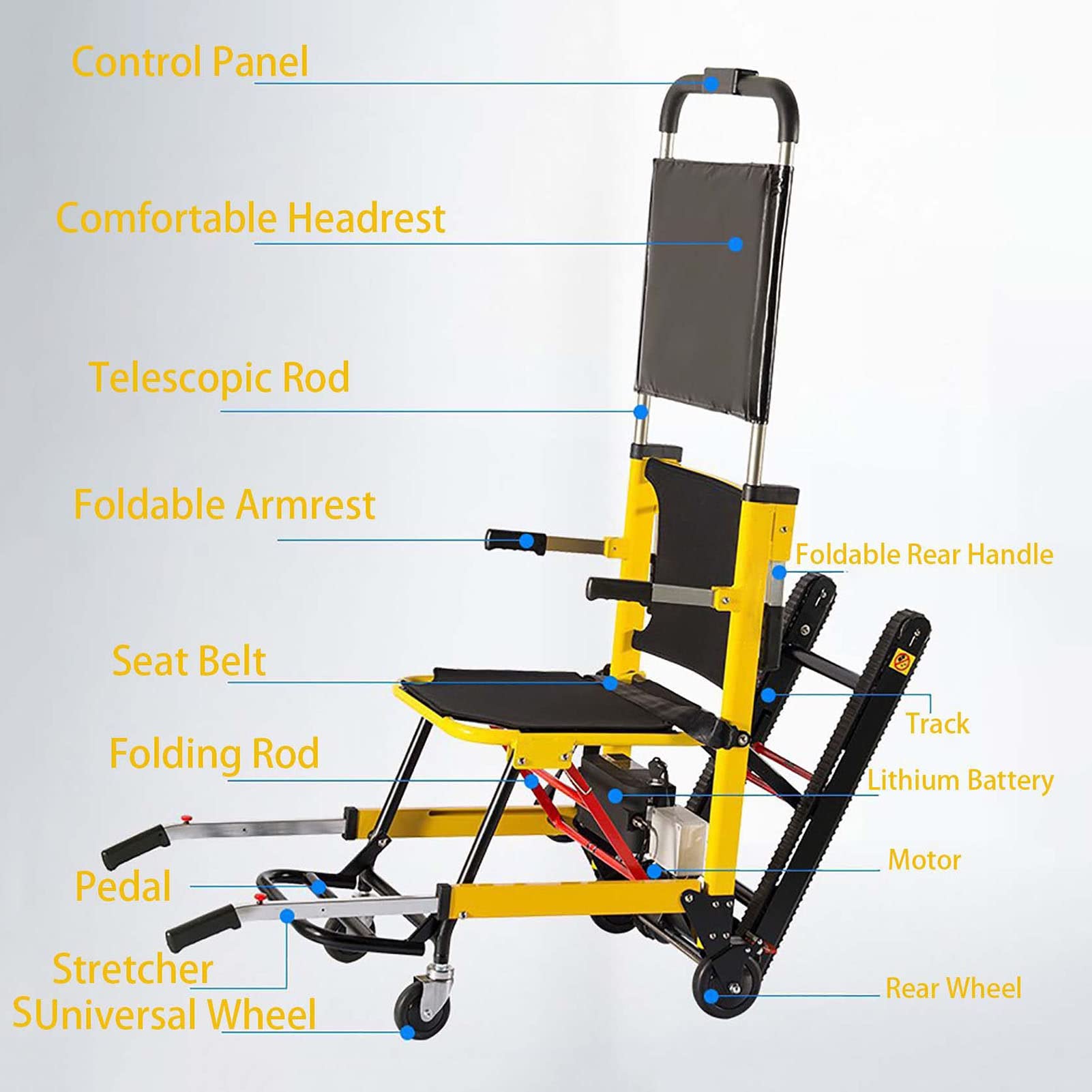 Electric Stair Climbing Wheelchair - Portable Folding Mobility Aid with 380Lb Weight Capacity | Medical Stair Lift Assist for Seniors & Disabled | Perfect for Home, Hospital & Outdoor Use